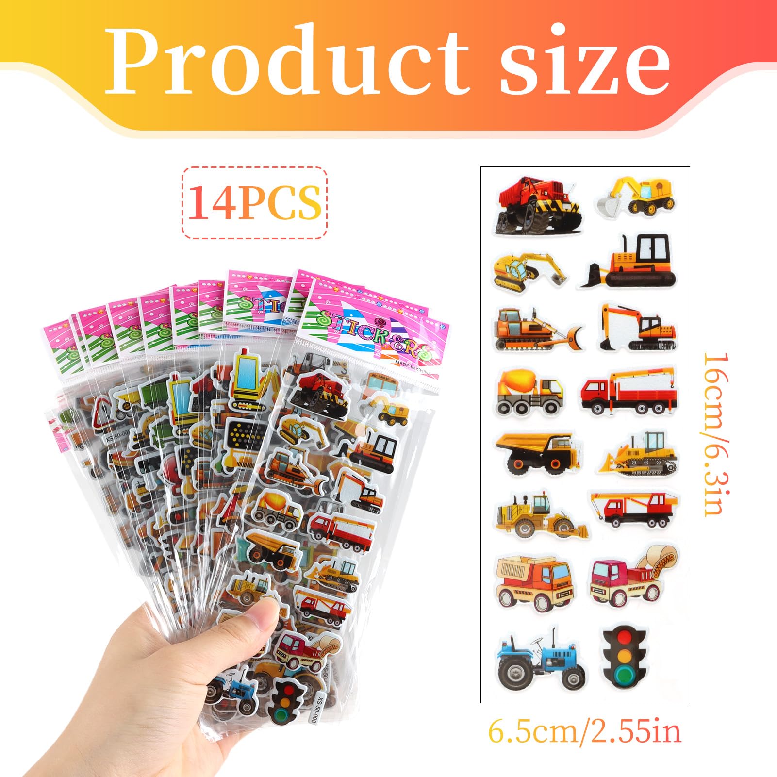 HJZHII 12 Feuilles Excavatrice Autocollant 3d Gommettes Enfants 2 Ans,D'autocollants 3d Imperméables Pour Excavatrice,Voiture Lot Gommettes Enfants 3 Ans Stickers Autocollantes Autocollant Enfant