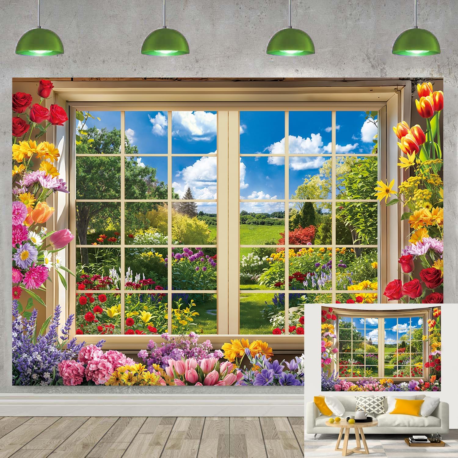 Easter Backdrop 8x6FT Spring Garden Window Photography Backgroung for Easter Party Wedding Birthday Baby Shower Photo Booth Banner