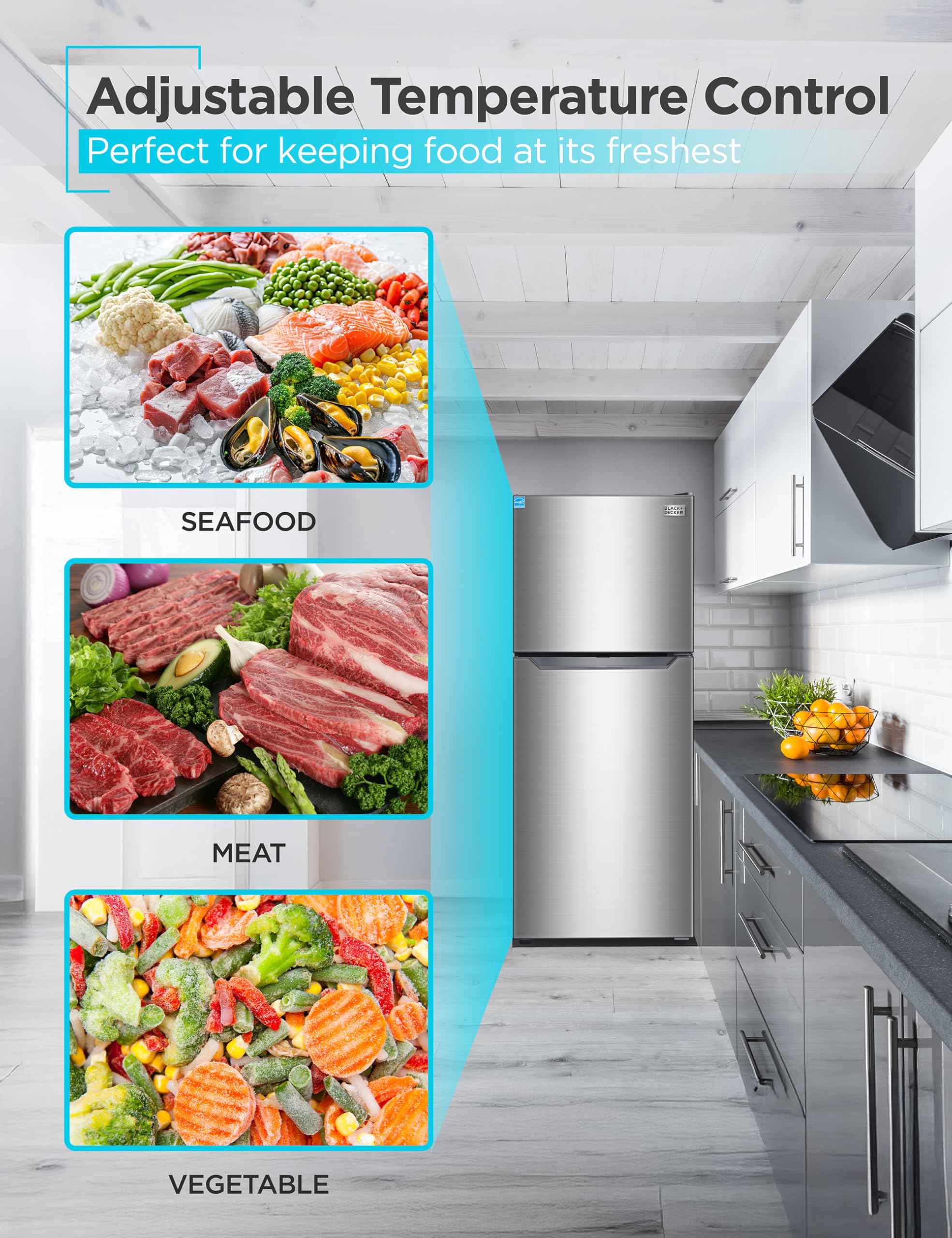 BLACK+DECKER 12.1 Cu. Ft. Top Mount Refrigerator with Freezer, 2 Door Refrigerator with Top Freezer and Adjustable Temperature Control, ENERGY STAR, BR1210HS, Stainless Steel Look on Fridge.com