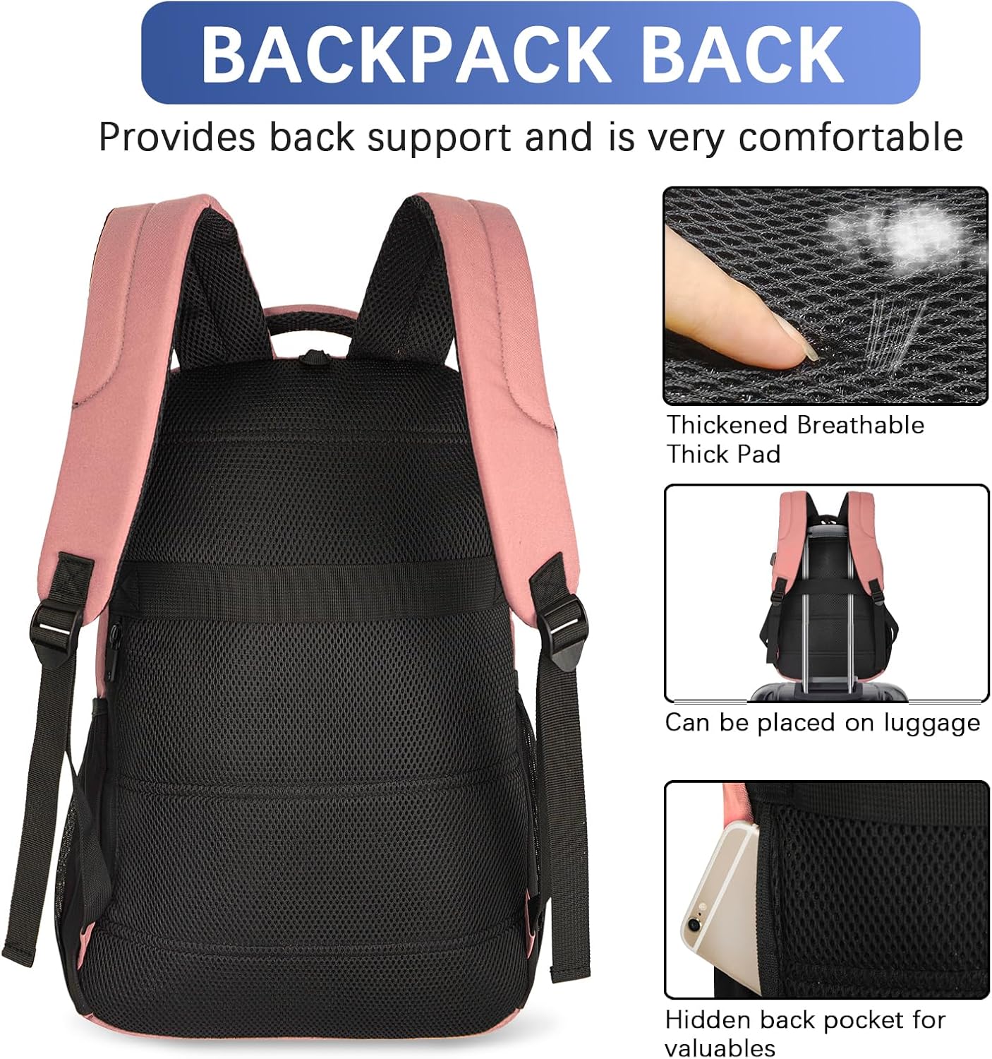 LARIPOP Carry On Backpack for Airplane, 17.3 Inch Laptop Backpack with USB Charging Port, Water Resistant Business Travel Backpack, Lightweight College School Bookbag Anti Theft for Men Women, Flesh