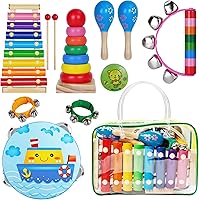 Childom 11-Piece Kids Musical Instruments Set for Toddlers - Xylophone, Maracas, Drum, Wooden Toys | Educational Gifts for Boys Girls 3+