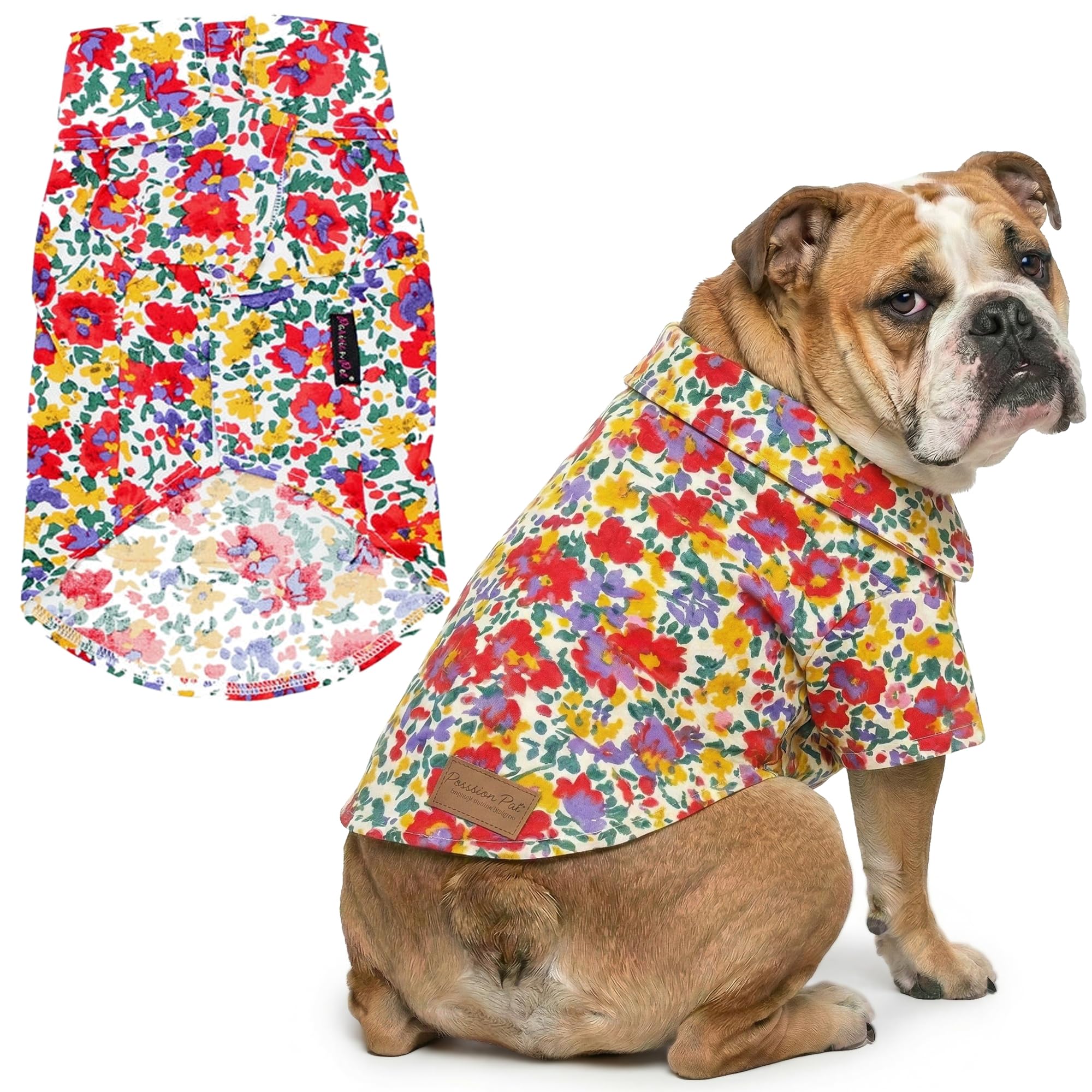 Parisian Pet Floral Dog Shirt - Cotton Clothes for Large Dogs - Stylish Dog Beach Outfit - Lightweight and Soft Puppy Clothes - Trendy Camp Tshirts for Dogs - Comfortable Summer Vacation Pet Apparel