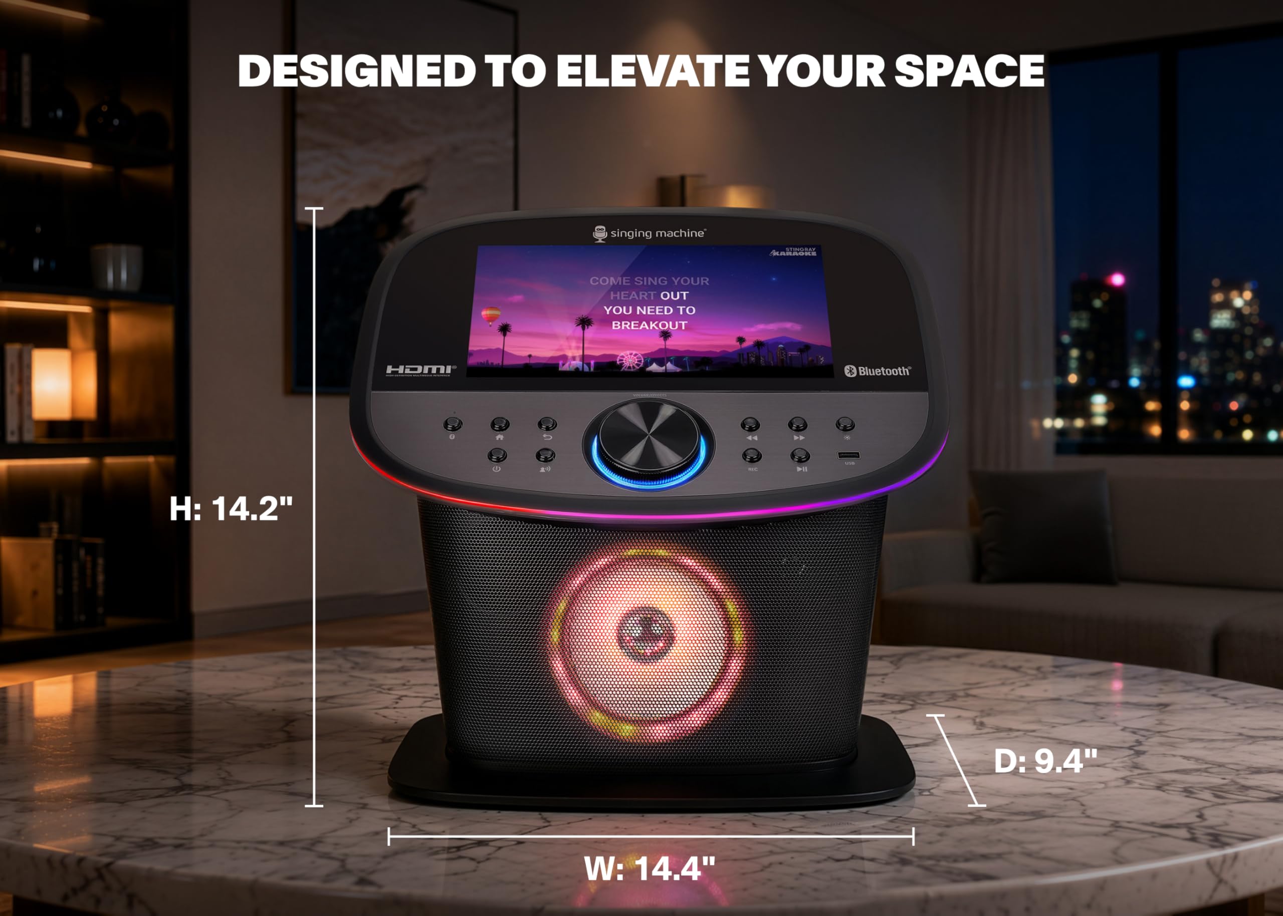 Singing Machine Platinum Plus Karaoke Premium con Pantalla – Sistema Todo en Uno – 2 micrófonos inalámbricos – Altavoz Bluetooth Wi-FI – Compatible con Youtube & Spotify – Aplicaciones integradas