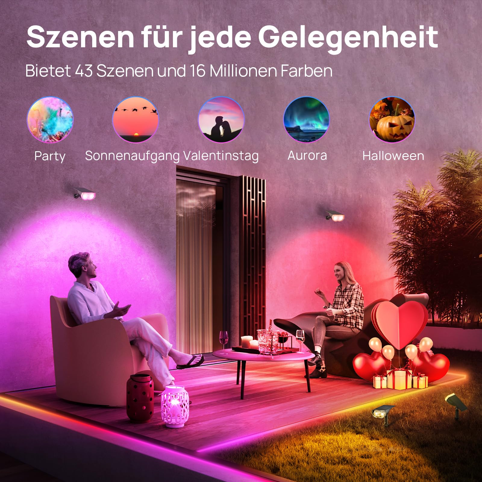 Linkind SL5 Smart Solar Gartenstrahler 4er Set, RGBW 16 Mio. Farben IP65 Außenleuchte mit Bewegungsmelder