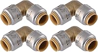 SharkBite Max 1/2 Inch 90° Elbow Push-to-Connect Brass Fittings, Pack of 4 - For PEX, Copper, CPVC, PE-RT, HDPE
