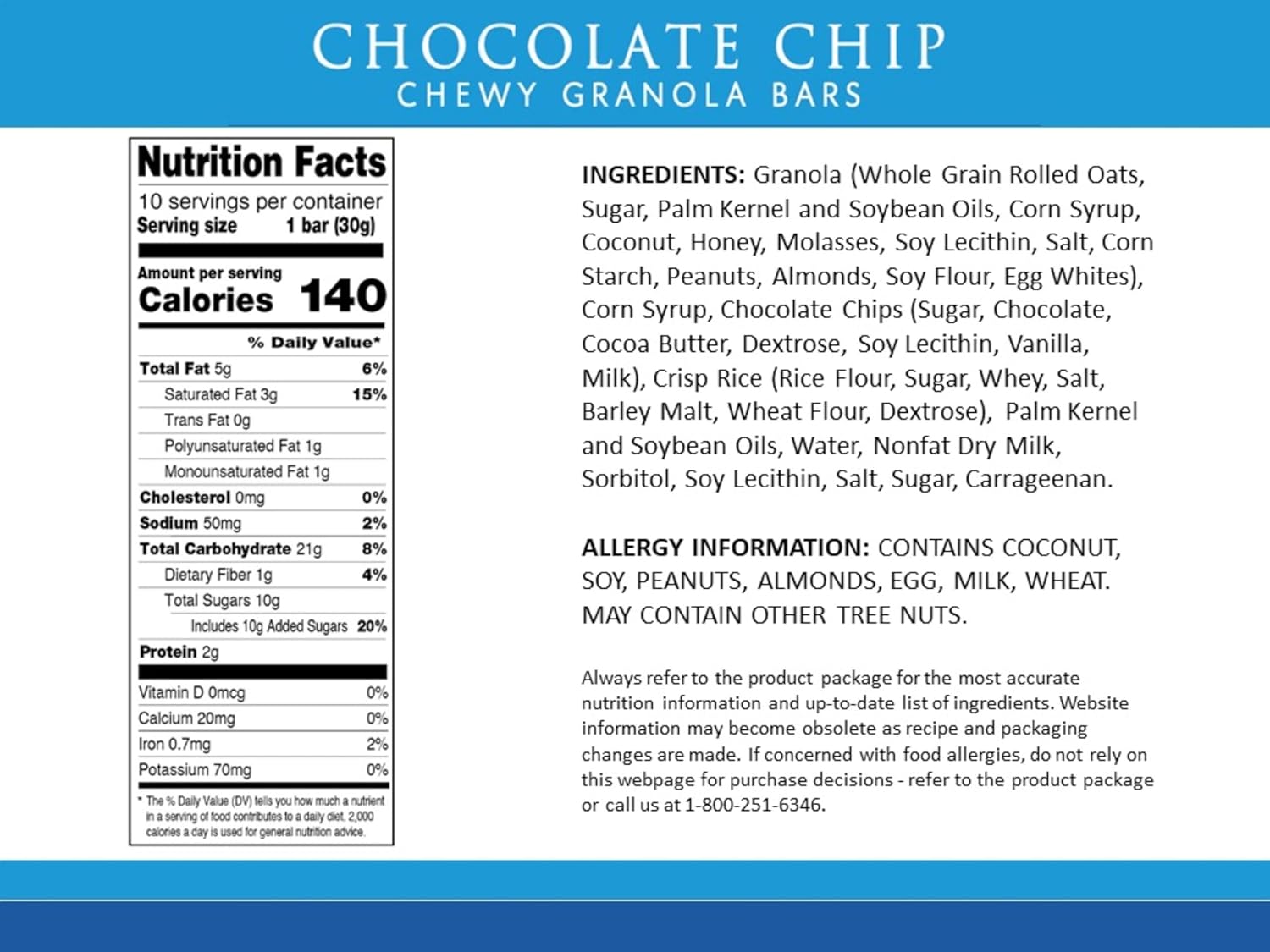 Sunbelt Bakery Chocolate Chip Chewy Granola Bars, 50 - 1.0 OZ Bars (5 Boxes)