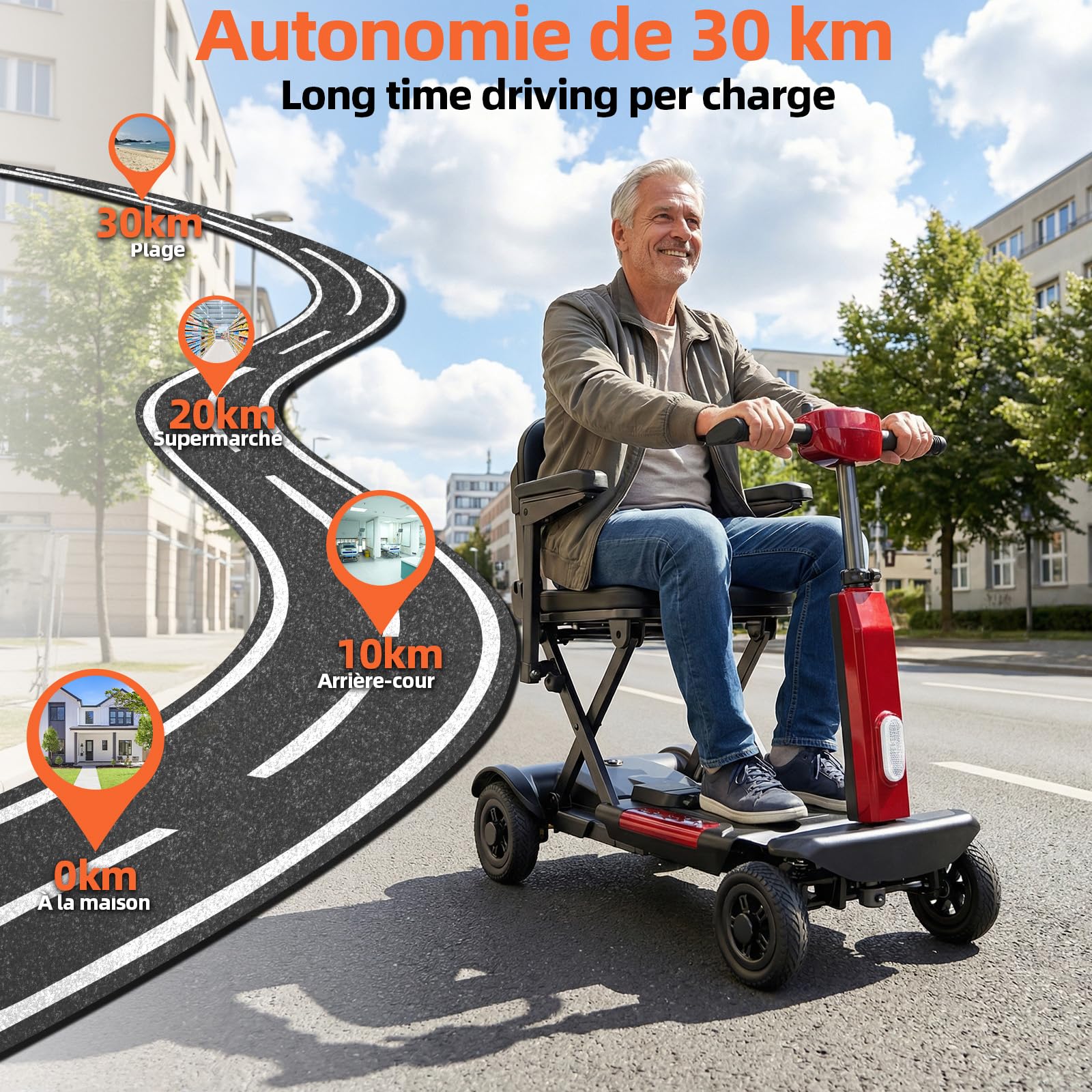 TODIMART X11 Scooter de Mobilité à 4 Roues, Autonomie de 30 km, Scooter Pliant Léger pour Adultes, Avec Antivol et Clé, Panneau de Commande Facile à Utiliser Charge Maximale 130KG