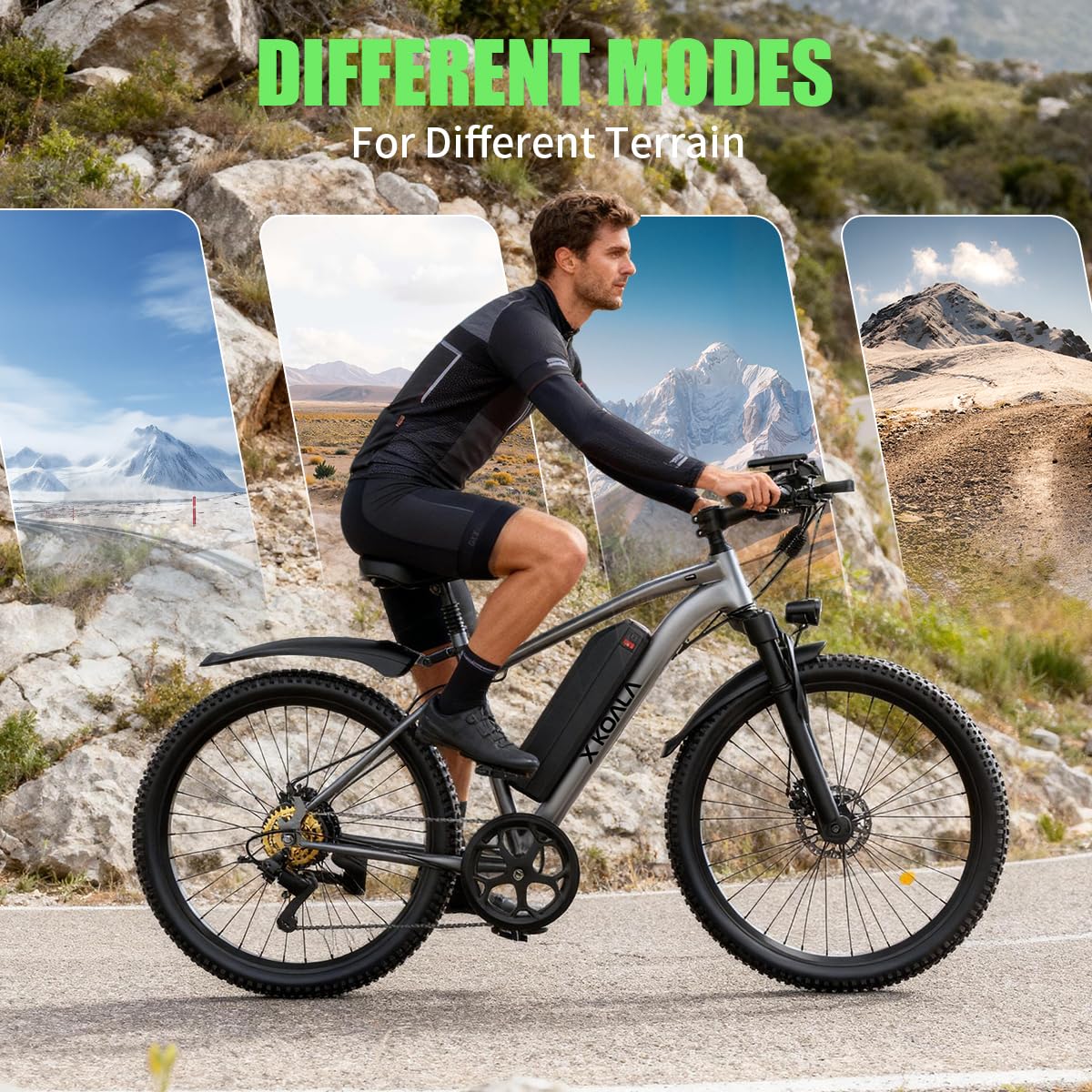 X-koala 26'' Electric Bike for Adults 1200W Peak Motor 65 Miles Long Range 25MPH Commuter E-Bike with 7 Speed Gears IPX7 Waterproof Pedal Assist Electric Mountain Bicycle for Men