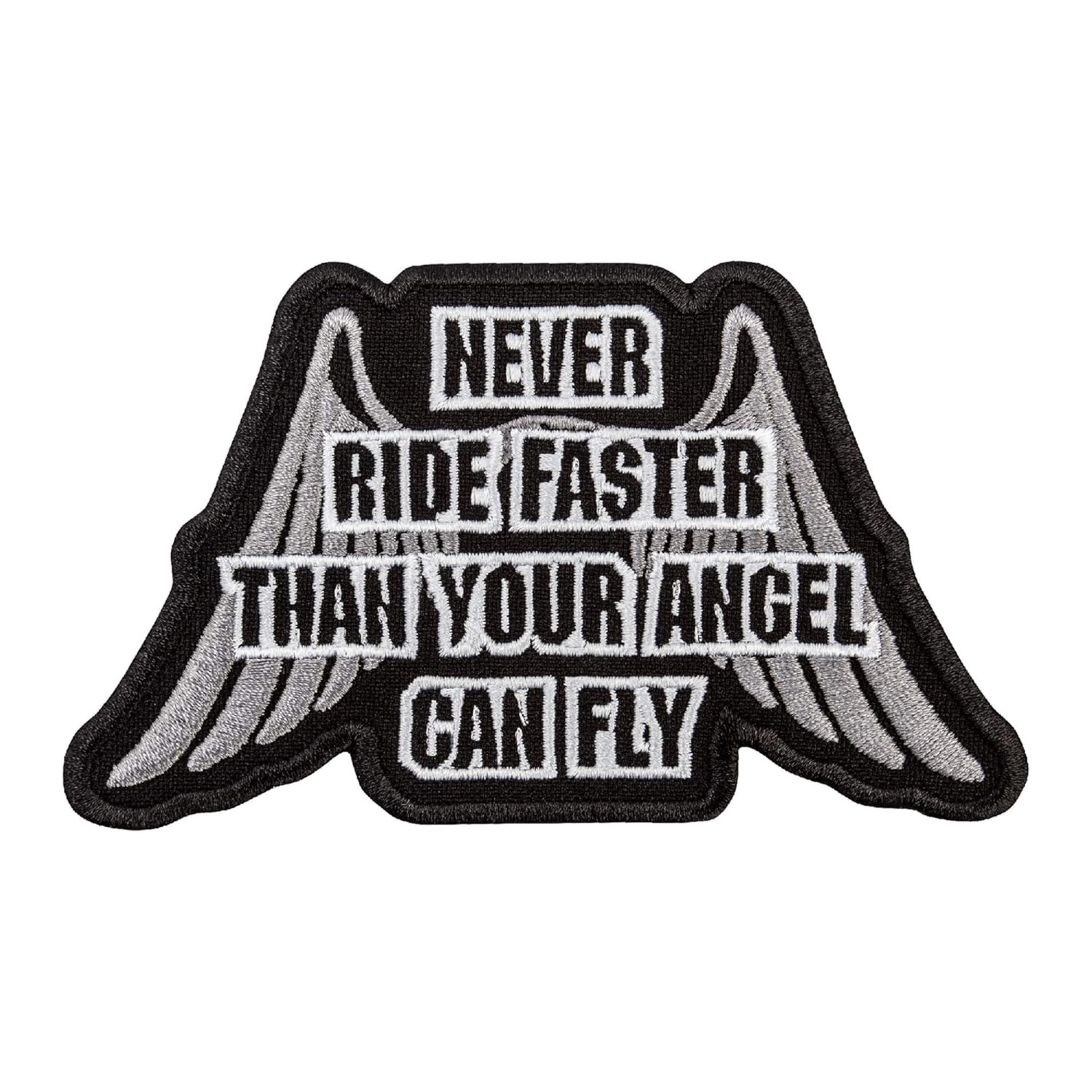 EMBROVERSE Embroidered Motorcycle Jacket Patch Never Ride Faster Than Your Angel Can Fly Sew or Iron On for