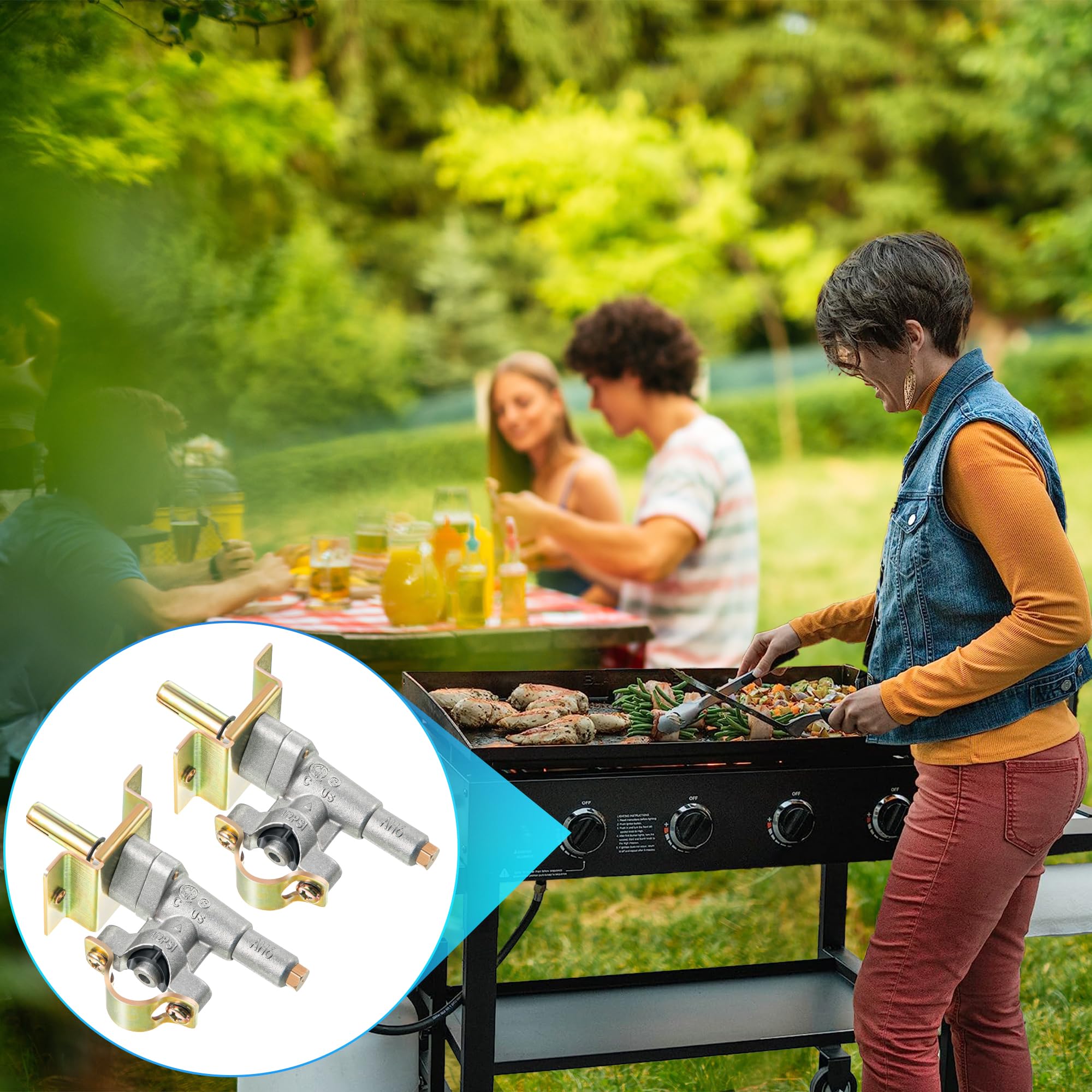 Feekoon 2 Stück Grillbrenner-Steuerventil, kompatibel mit Blackstone Grill-Grillplatte, Gasventil-Teile, Ersatzteil, Grillventilteil, kompatibel mit Blackstone 91,4 cm Gasgrill-Grillplatte 1554