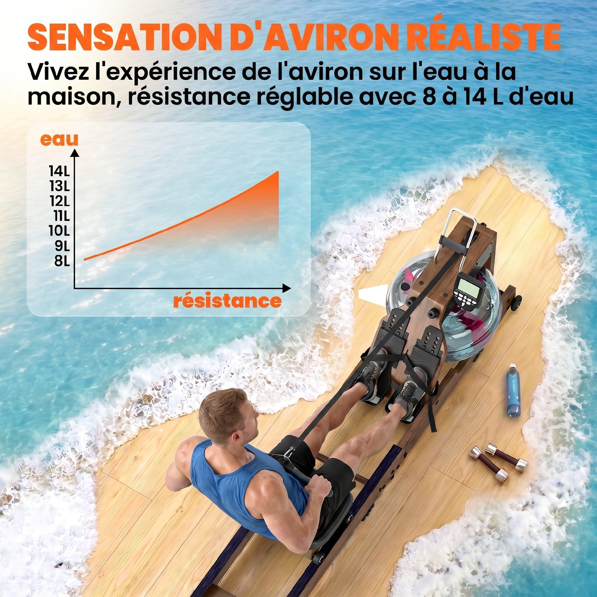 SPORTNOW Vogatore ad acqua pieghevole Bluetooth App 158kg