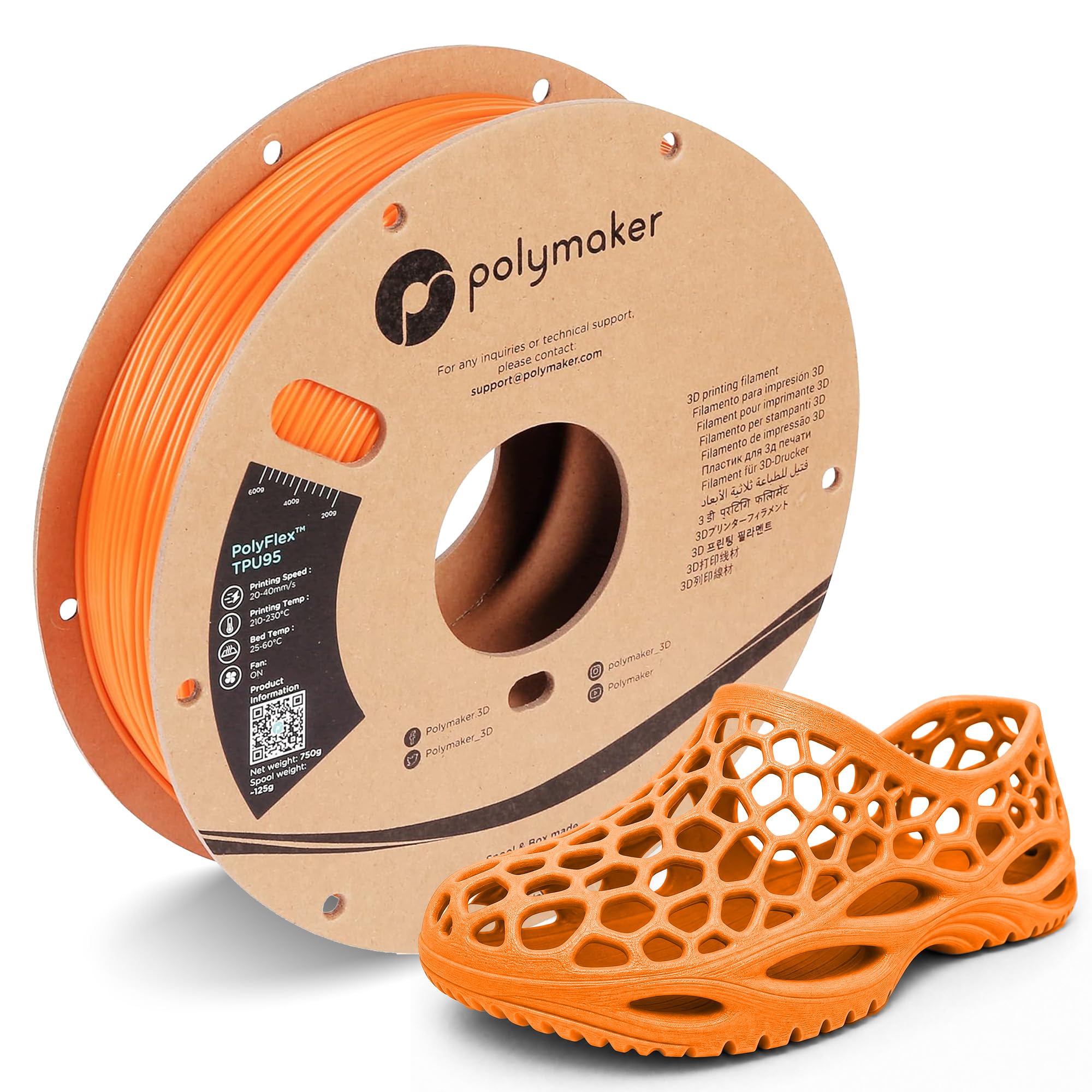Polymaker PD01006 PolyFlex TPU-95A Filament TPU flexibel 1.75mm 750g Orange 1 pc(s)