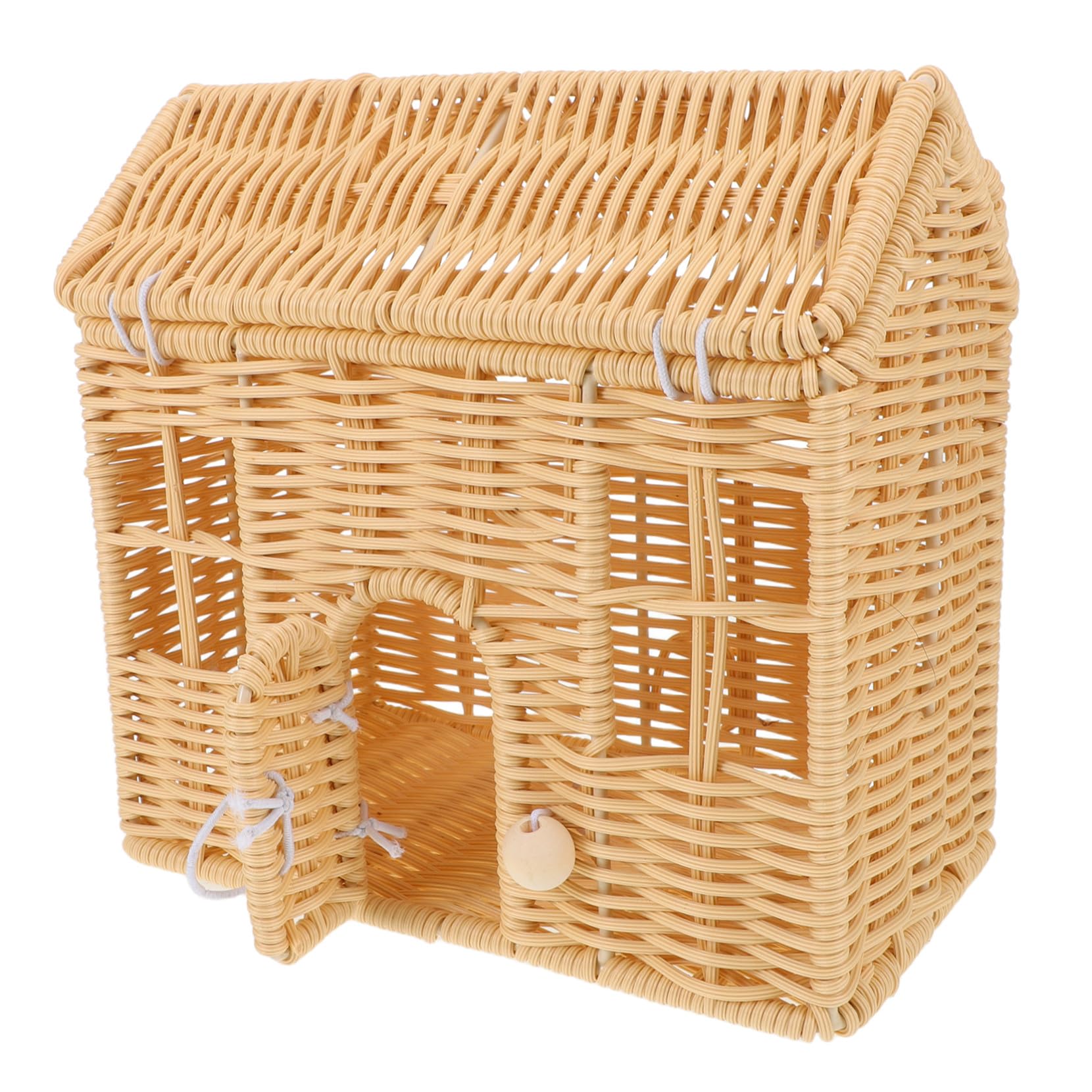 Cesta Navideña Tejida Mano con Asa Diseño Casita Beige para Dulces Regalos y Recuerdos Bodas Shower y Fiestas Familiares