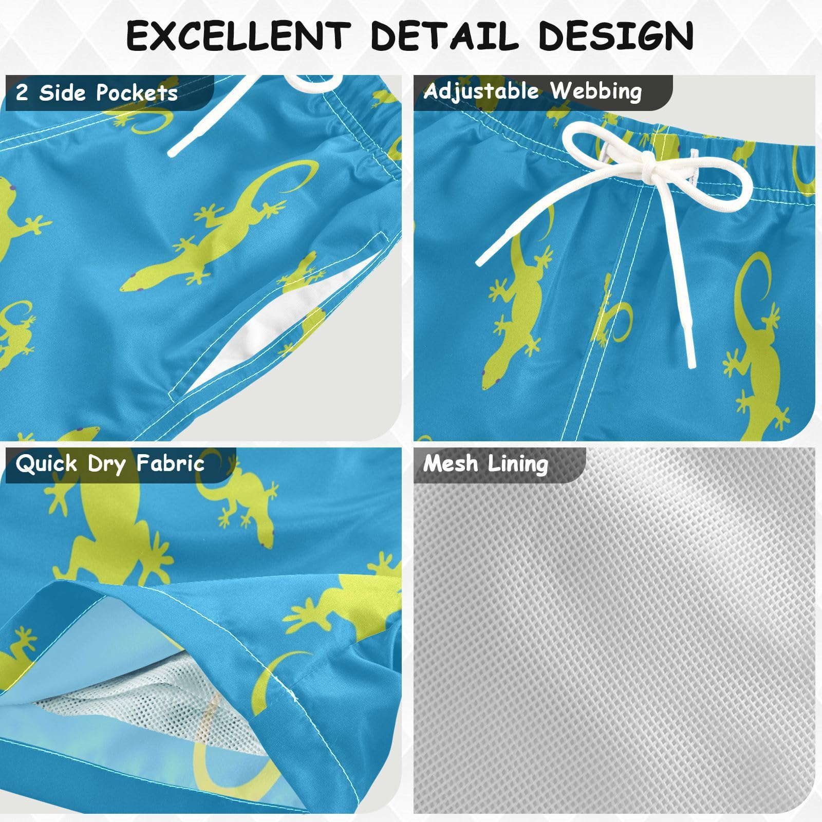 Cute Green Lizard Boys Swim Trunks Toddler Beach Board Shorts Quick Dry Kids Swimwear Bathing Suits 3T