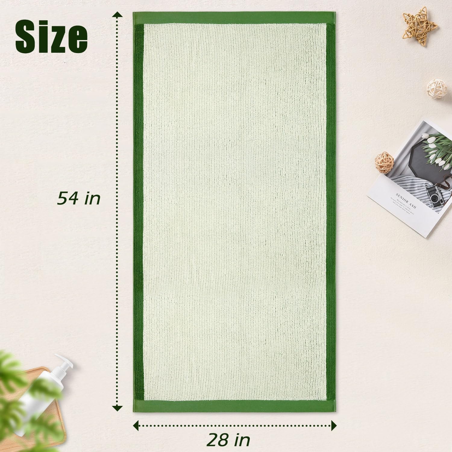 Cleanbear Shower Towel Soft Bath Towels for Bathroom, 2 Cotton Fluffy Bath Towels (520 GSM), 54 x 28 Inches, Green