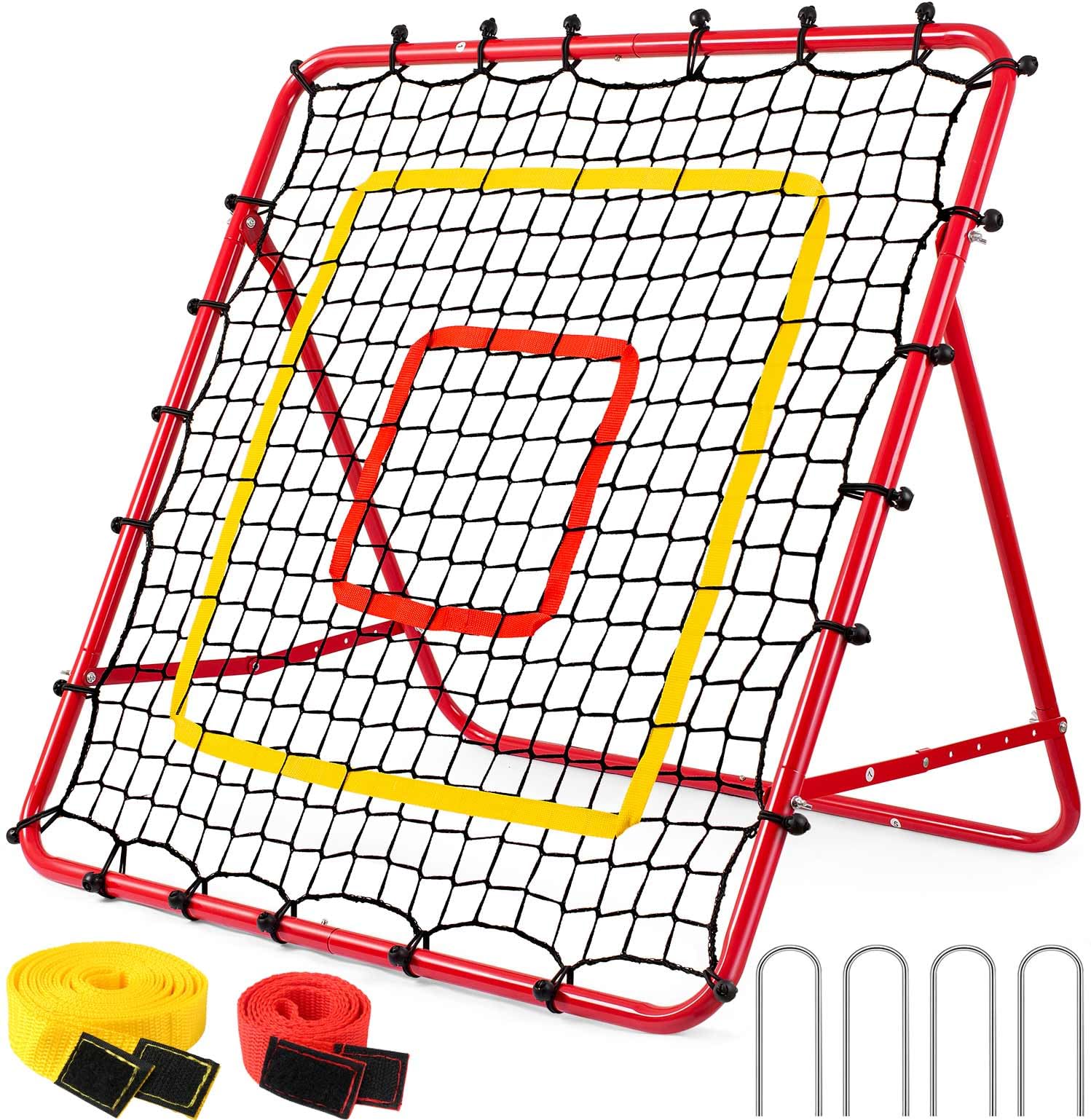 リバウンドネット 野球 サッカー練習用具 サッカーネット リバウンダー ピッチングネット テニス ハンドボール バレーボール フットサルに最適 自主練習 室内外兼用 球技練習ネット トレーニング用 練習グッズ 子供プレゼント 折り畳み可 レッド