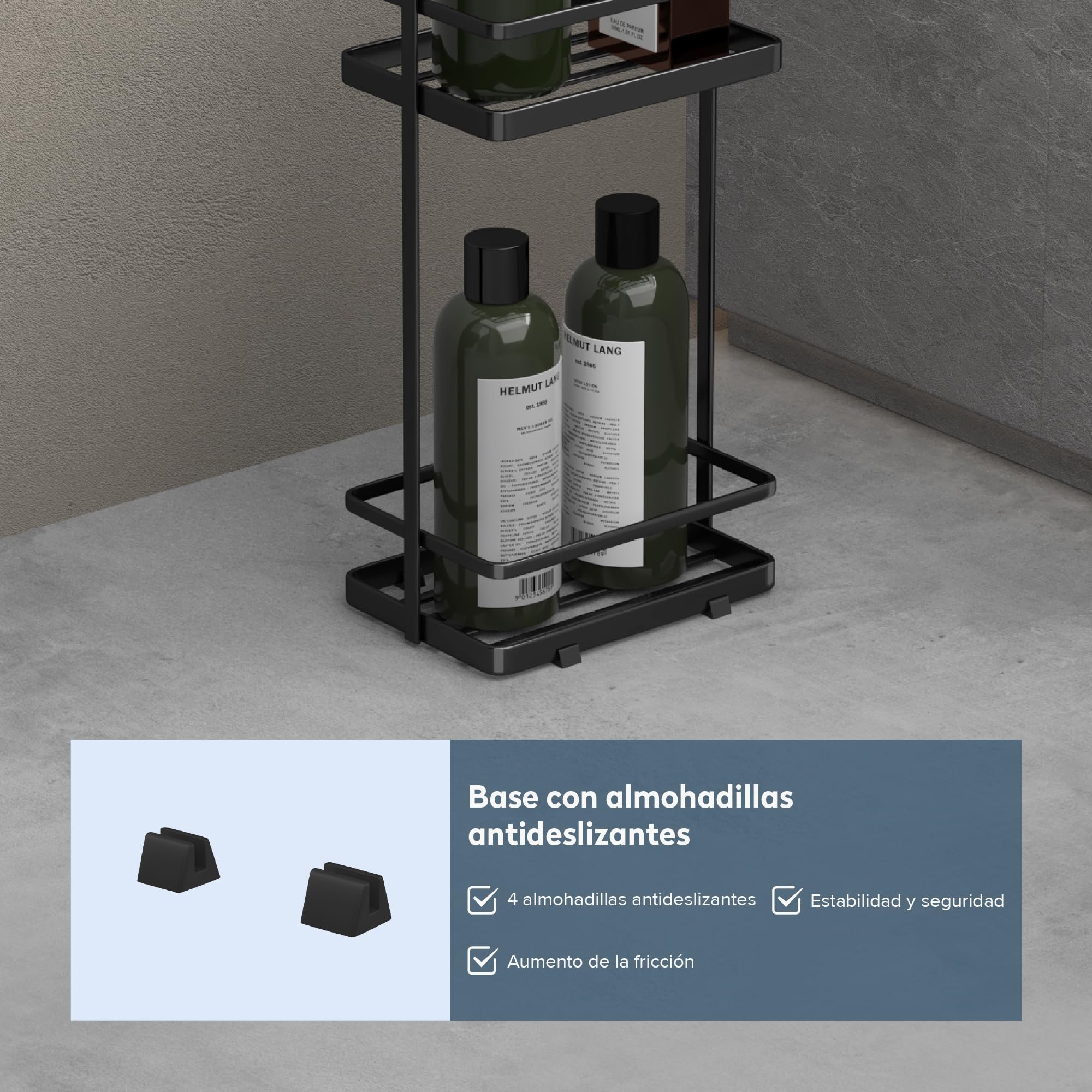 doporro Estante de Baño de Pie con 3 Niveles, Diseño con Mayor Espacio Entre Niveles, Asa Práctica, Drenaje con Ranuras, Barra Anticaída, Base Antideslizante, de Acero Carbono, Negro, Reglo-02 | Reglo-02 - Estantería de pie para baño, ducha, inodoro y nic