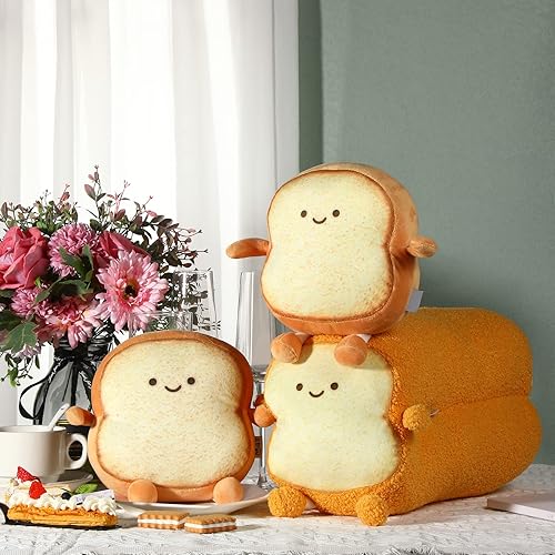 Miniatura 4 de Yookeer 3 almohadas de pan divertidas tostadas de peluche, 2 tamaños, lindo cojín en rodajas de tostadas, regalos de peluche kawaii para decoración
