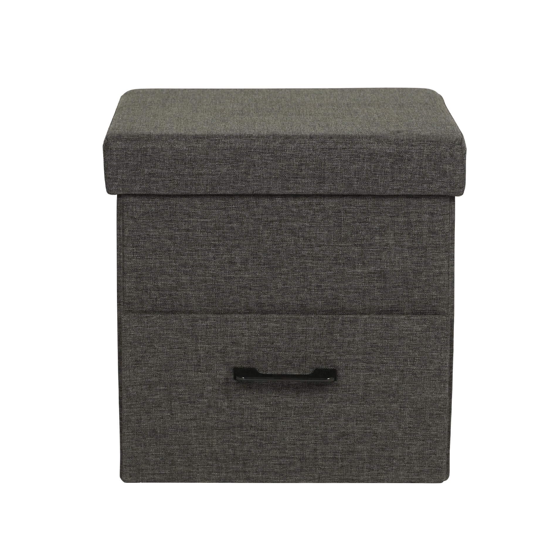 Rebecca Mobili Pouf de Rangement avec Tiroir, Gris Foncé, Structure en Bois MDF, Style Moderne – Dimensions HxLxP : 40 x 40 x 40 cm – Art. RE7242