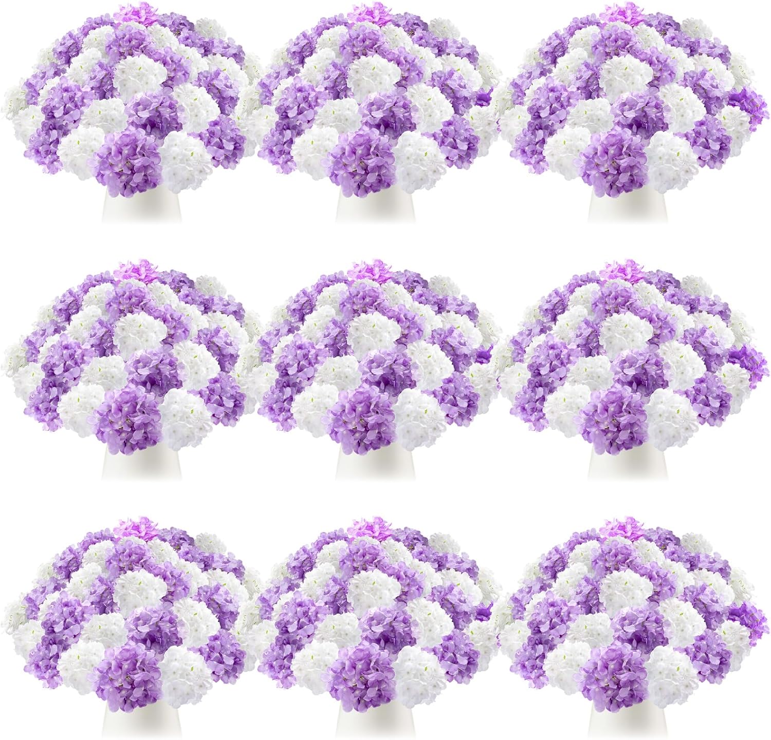 Tigeen 100 Pcs Hydrangea Artificial Flowers Bulk 7.48 Inch Artificial Hydrangeas with Removable Stems Faux Flowers Wedding Decor for Home Garden Party Decoration DIY Project (White,Purple) White,purple 100