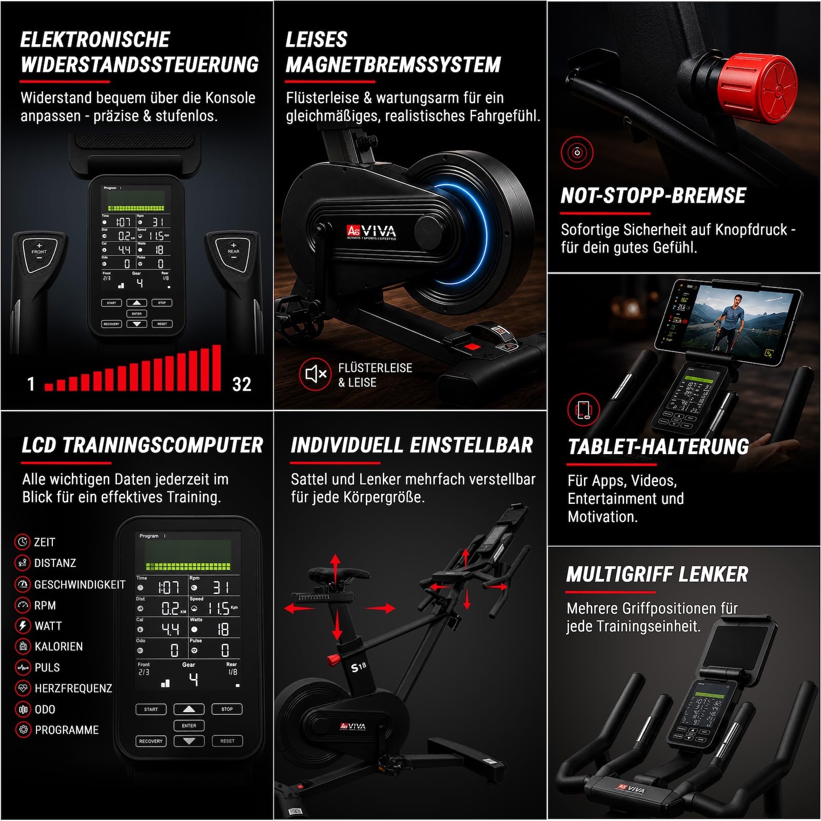 AsVIVA S18 Pro Speedbike – Indoor Cycle Heimtrainer mit 24 Gängen &18 kg Schwungmasse, leiser Riemenantrieb, Bluetooth Kinomap & Zwift, LCD Display