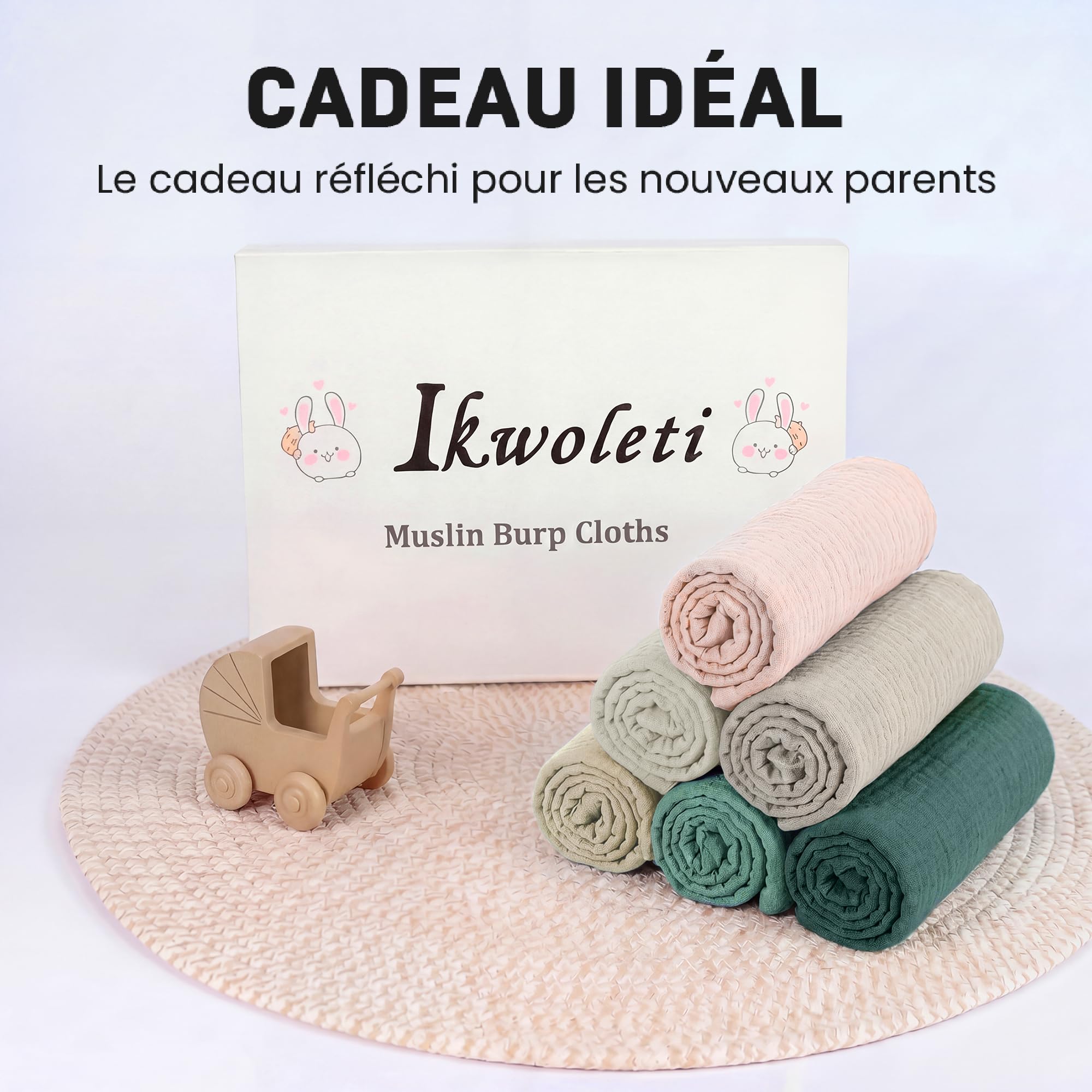 Lange Bebe 60x60cm - Lot de 6 Mousselines de Coton Langes Bébé, Ultra Douces, Absorbantes et Peau Sensible pour Bébé Filles et Garçons, Idéal pour Nettoyage et Protection, Lange Bebe en Gaze de Coton