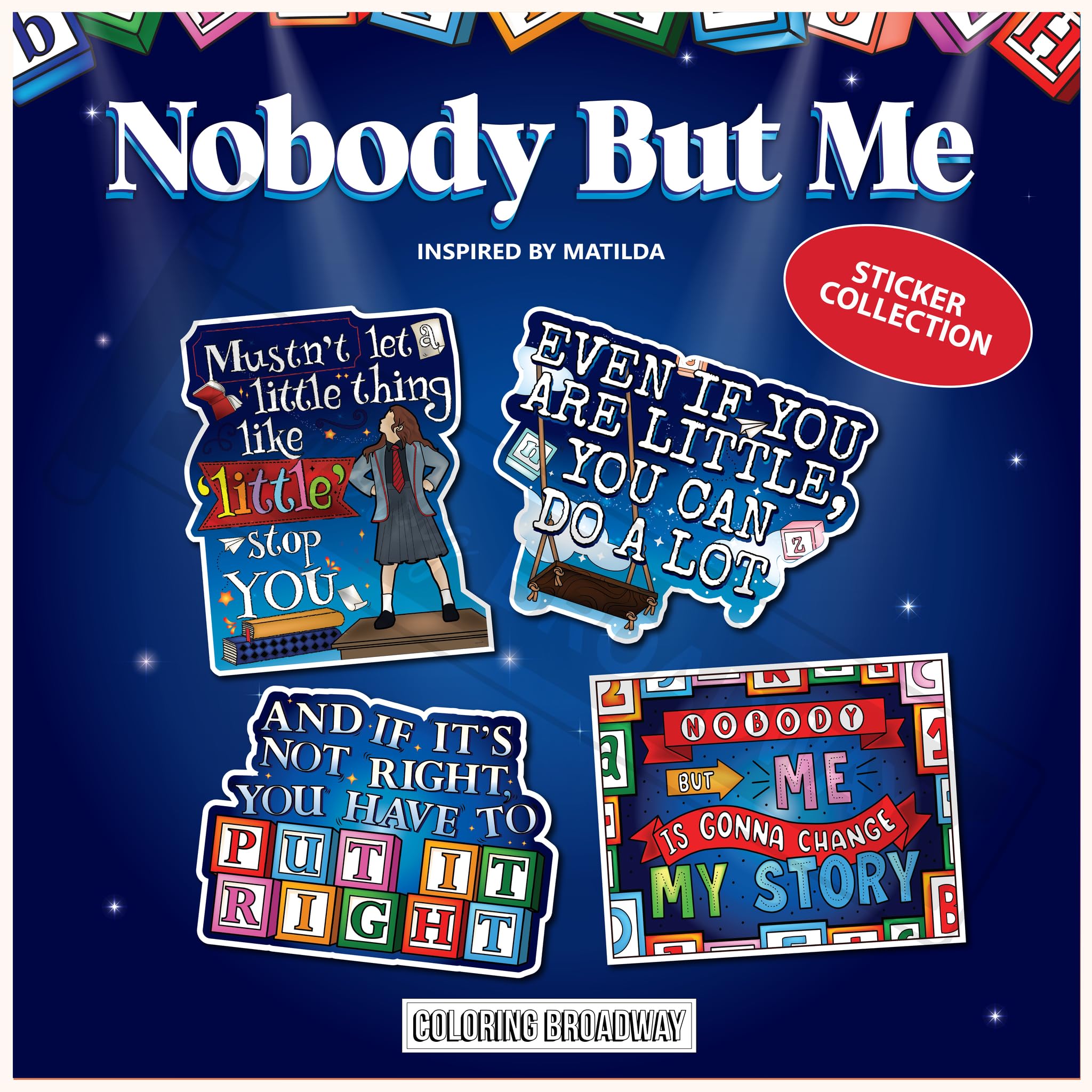 Stickers Matilda Broadway lot de 4 - Idée cadeau idéale pour passionnés de théâtre