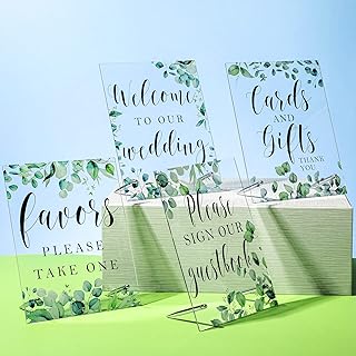 Set of 4 Acrylic Wedding Signs Wedding Reception Decorations with Stand Clear Table Decoration Signs with Holder for Ceremony Event Party Display Entrance Card Sign Table Centerpiece Decor 7 x 9 Inch