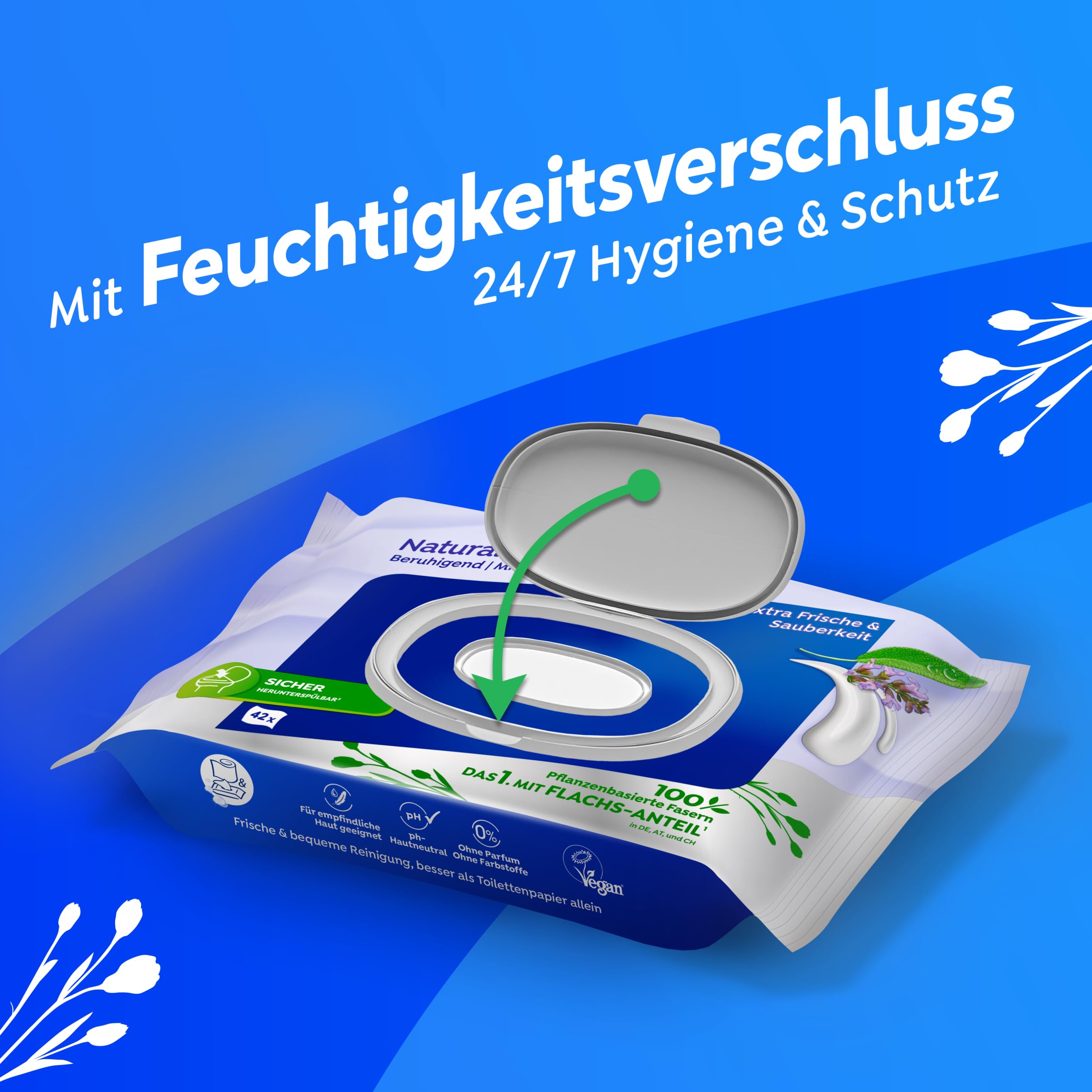 Tempo Feuchte Toilettentücher Natural Skin Balance -16 Packungen mit je 42 Tüchern - Mit Panthenol und Kräuterextrakt - Herunterspülbar