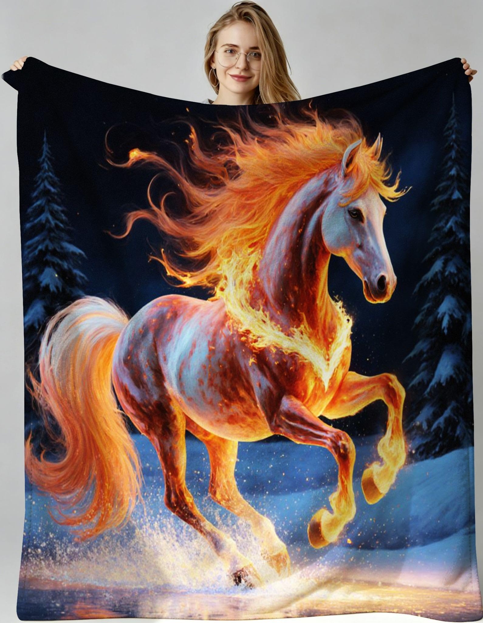 Couverture polaire cheval grand plaid 240x260 dessus de lit salon et chambre lavable F264