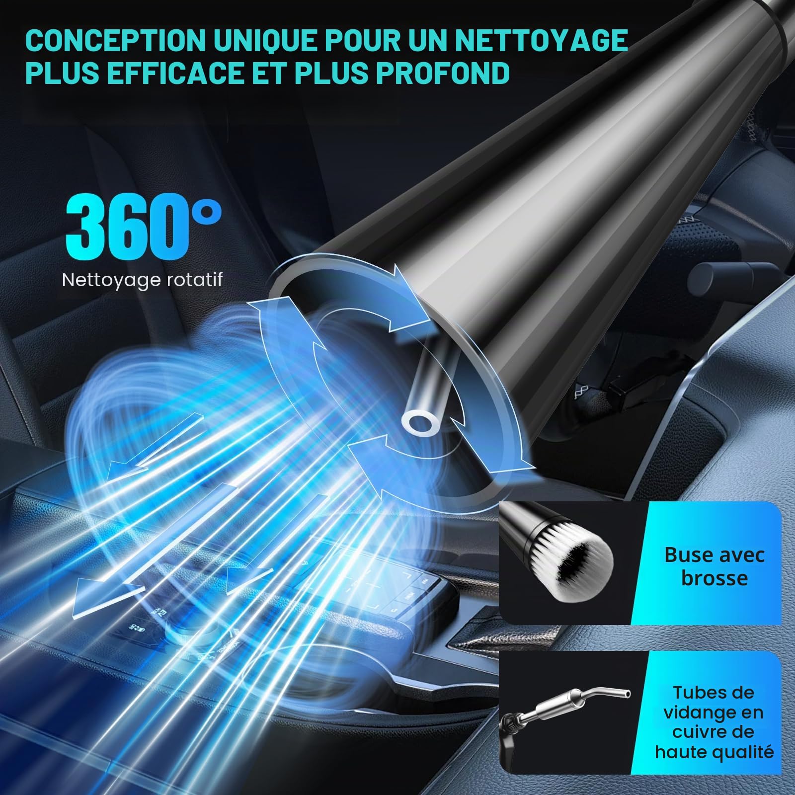 Pistolet de nettoyage à sec haute pression pour voiture, pistolet à air de séchage intérieur avec 2 buses pour évacuer rapidement la saleté et la poussière avec flux d'air