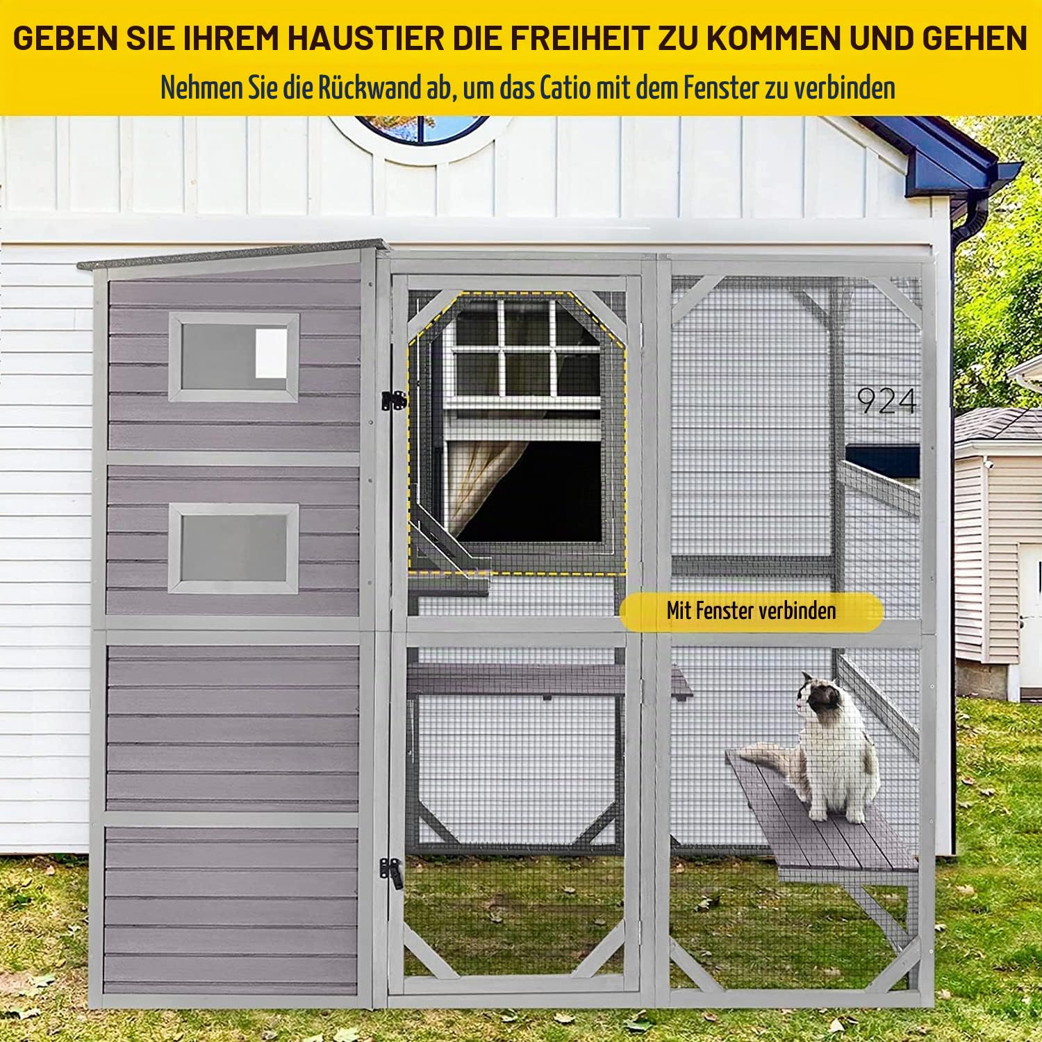 Akinerri Catio Katzenhaus für den Außenbereich, 4 Etagen, Katzengehege, 177,8 cm hoch, 195,6 cm lang, großer Katzenkäfig für drinnen und draußen, wetterfestes Dach, 3 Ruheräume, 3 Plattformen, 5