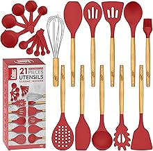 Kitchen Utensils Set, 21 Wood and Silicone Cooking Utensil Set, Non-Stick and Heat Resistant Kitchen Utensil Set, Kitchen Tools