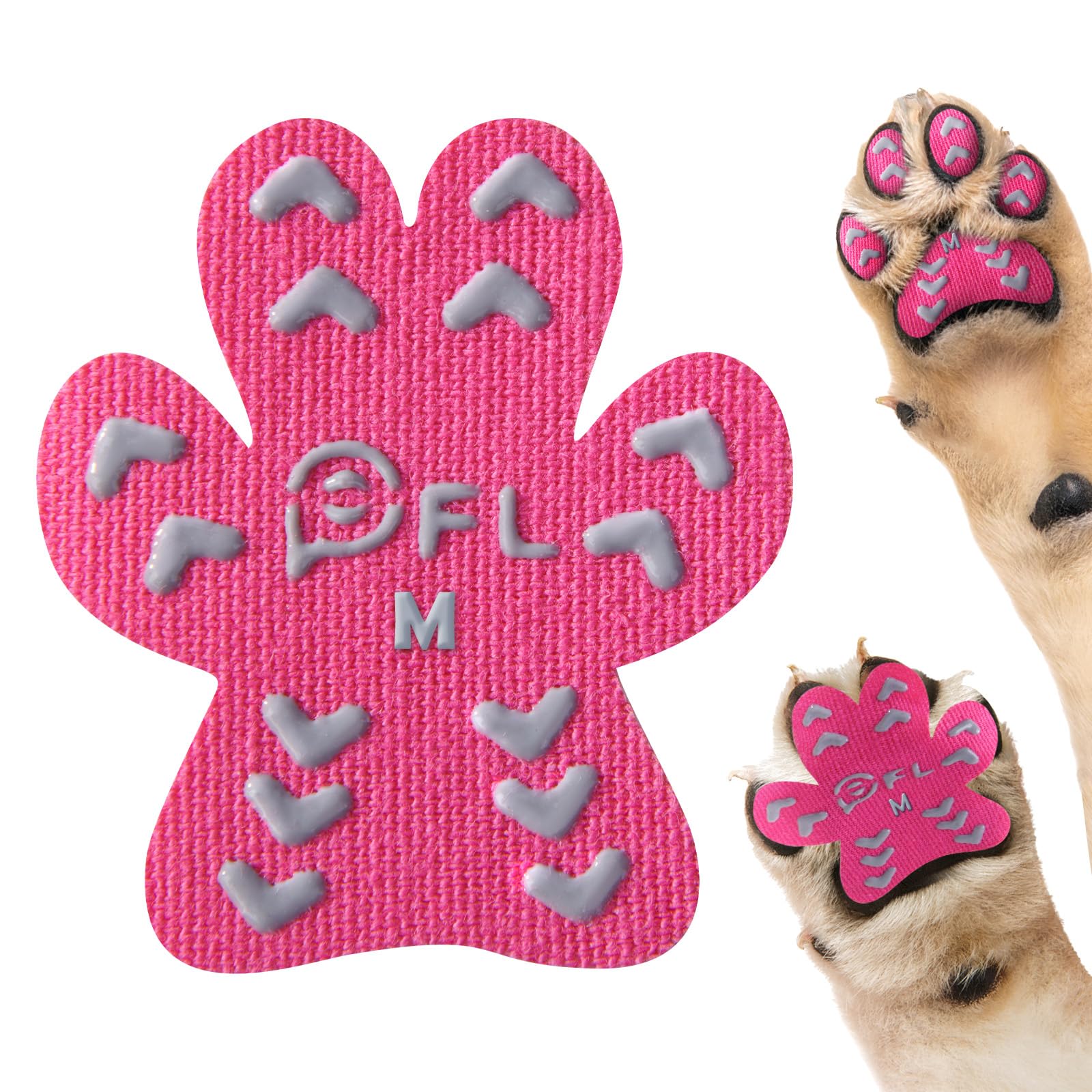 Cuscinetti antiscivolo per zampe di cane anziani, adesivi rosa con forte trazione su pavimenti in legno, Dog Essentials M (5-9 kg)