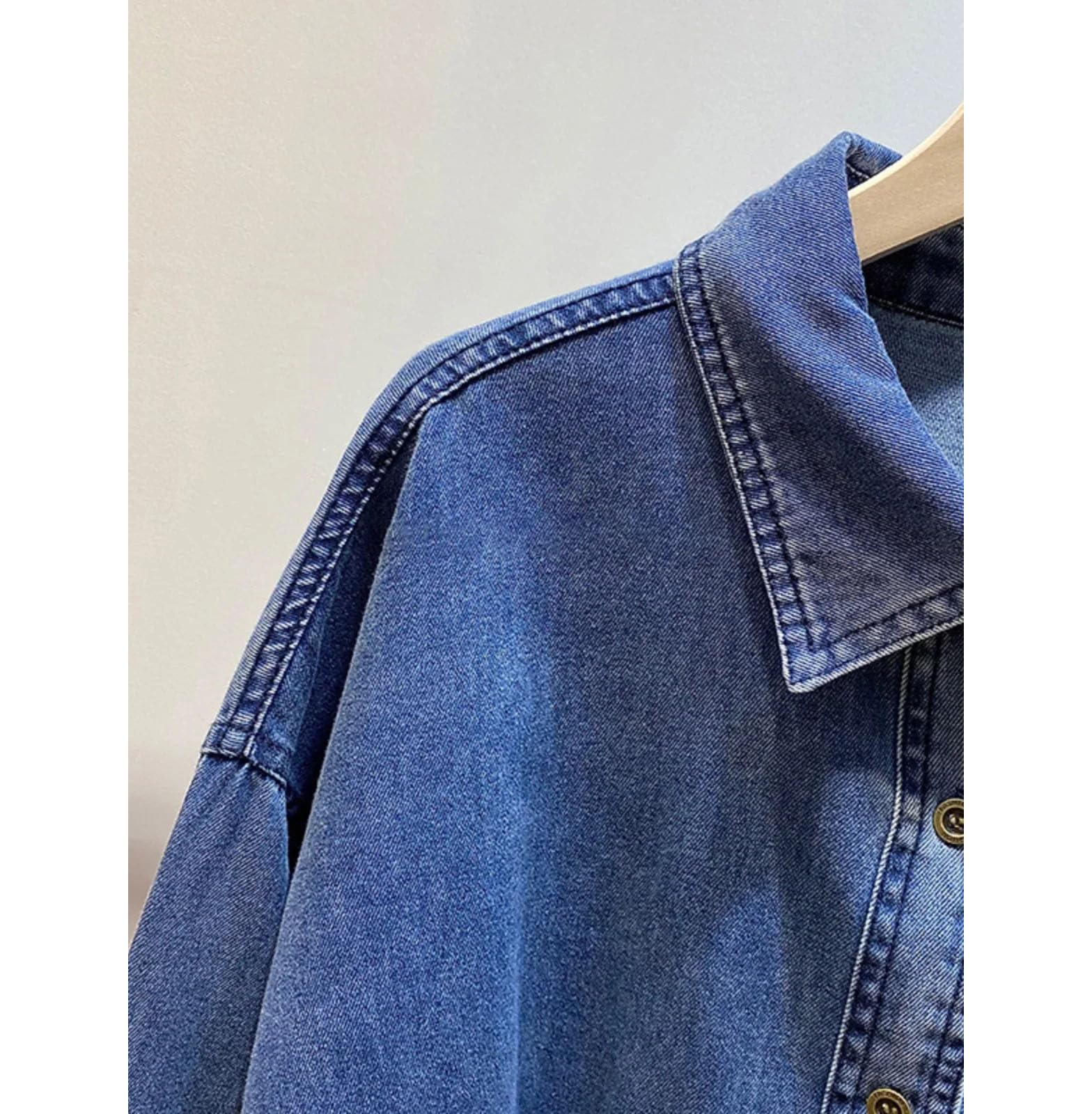 Camisas de mezclilla retro de estilo francés para mujer, cuello de vuelta, manga larga, holgadas, delgadas, para ocio