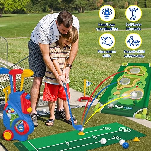 Miniatura 4 de Liberry Juego de golf para niños y niñas de 2, 3, 4, 5 años, carrito de golf mejorado para niños con tabla de golf y tapete de golf, juguetes de