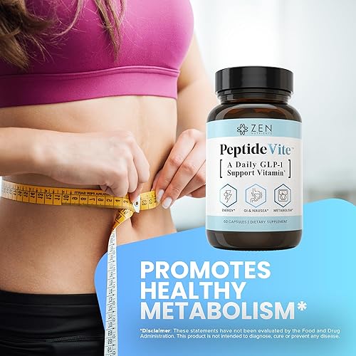 Miniatura 5 de Zen Nutrients PeptideVite GLP-1 Vitamina de apoyo para la salud intestinal con probióticos, bromelina, picolinato de cromo y jengibre orgánico (60