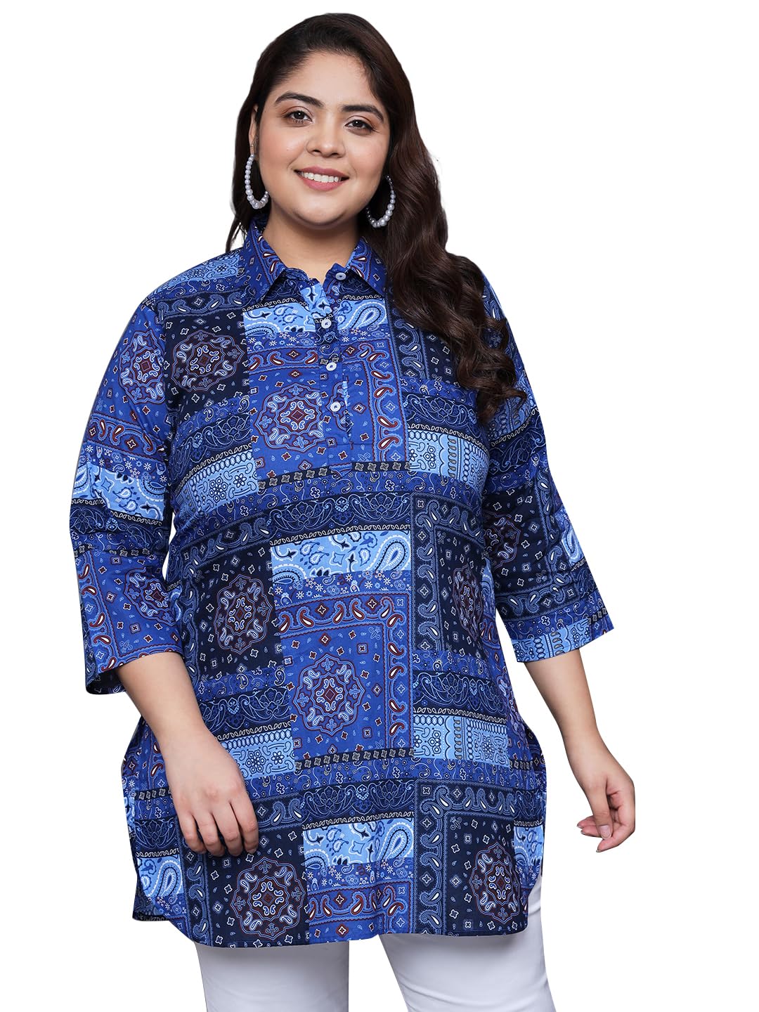 Tissu Women's Plus Size Blue Printed Pure Cotton Kurti (2262_Blue_8Xl)
