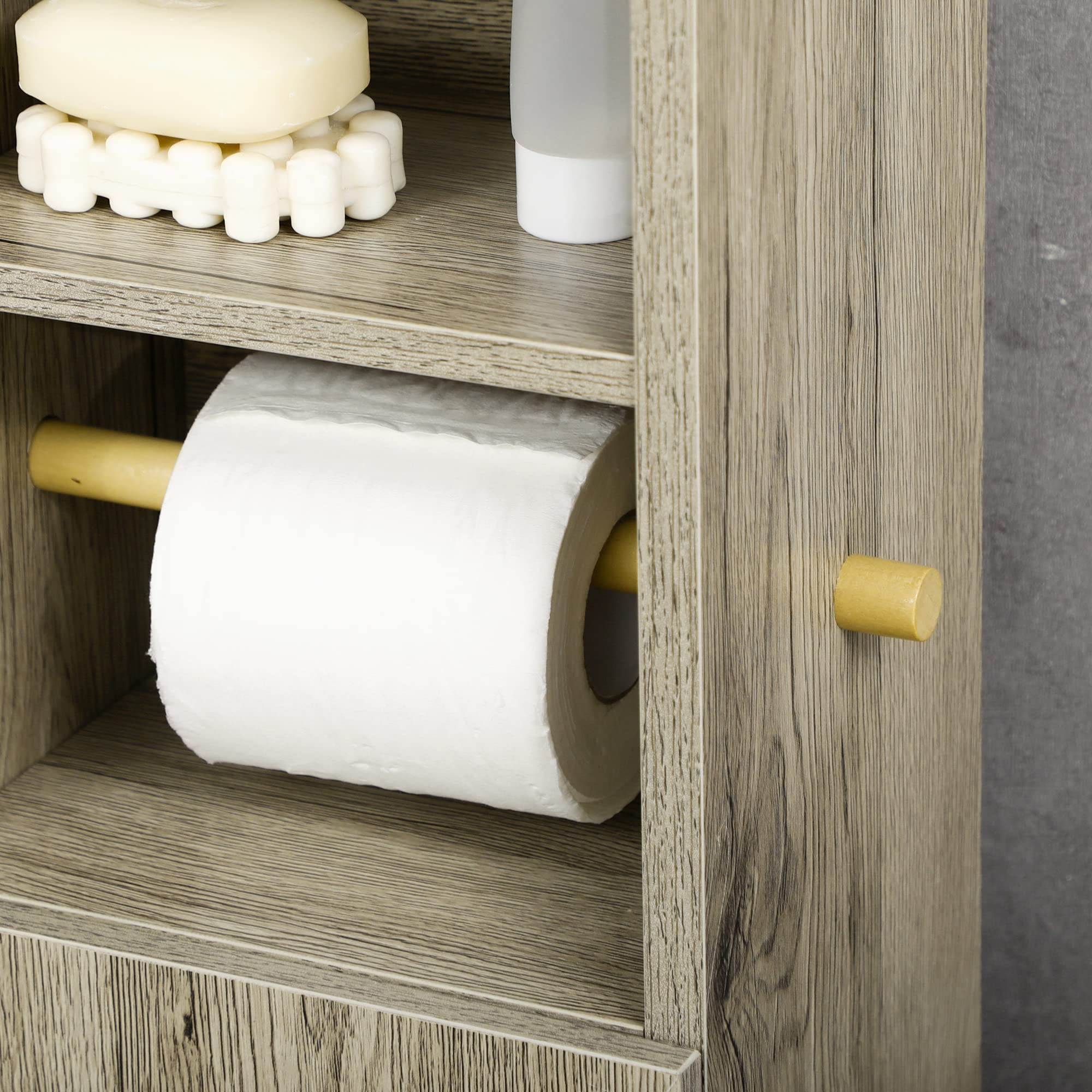 kleankin Armario de Baño Columna Auxiliar de Baño 23x18x100 cm Gris | Columna Auxiliar de Baño, Armario Multiusos, Estante Ajustable, para Dormitorio
