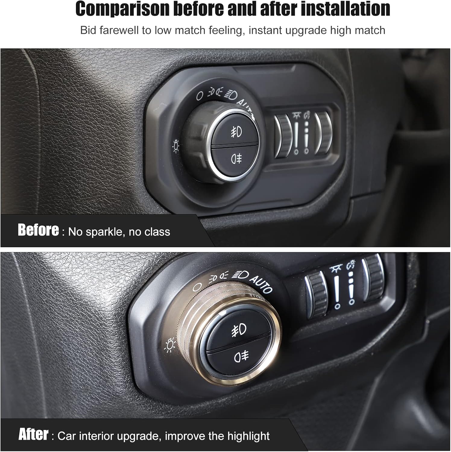Voodonala Air Conditioner Headlight Center Consoles Switch Knob Cover Trim for 2018-2026+ Jeep Wrangler JL JLU Gladiator JT 4xe Interior Accessories Gold Aluminum Alloy 4pcs