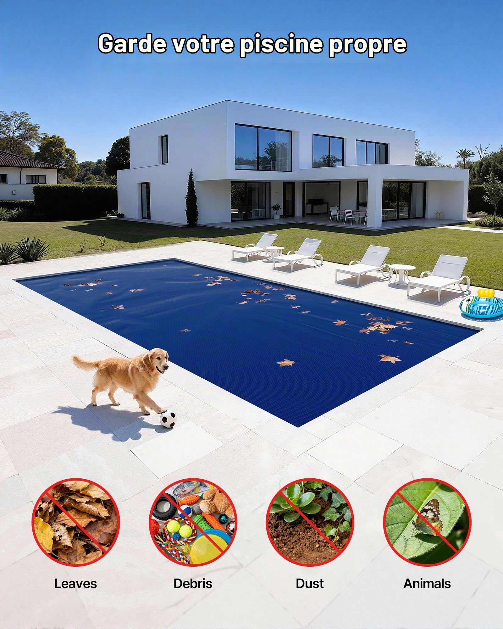 VEVOR Bâche Solaire Piscine Rectangulaire 9,75x4,88 m Couverture Solaire Piscine 0,4 mm Bâche à Bulles Polyéthylène pour Piscines Hors Sol Creusées, Absorption Chaleur Jour et Rétention Chaleur Nuit