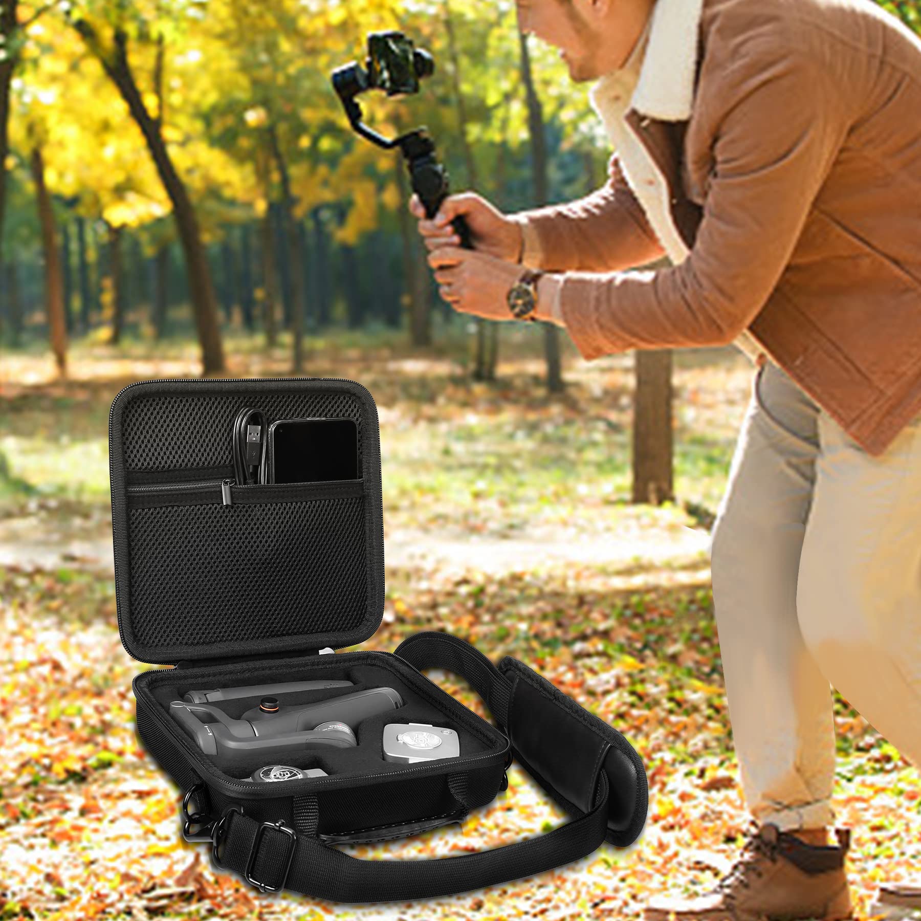co2CREA Solidny etui do przechowywania podróżnego dla stabilizatora gimbalu DJI OSMO Mobile 6 na smartfona 3-osiowego, etui ochronne kompatybilne z lampą wypełniającą DJI OM Phone Clamp, Czarny