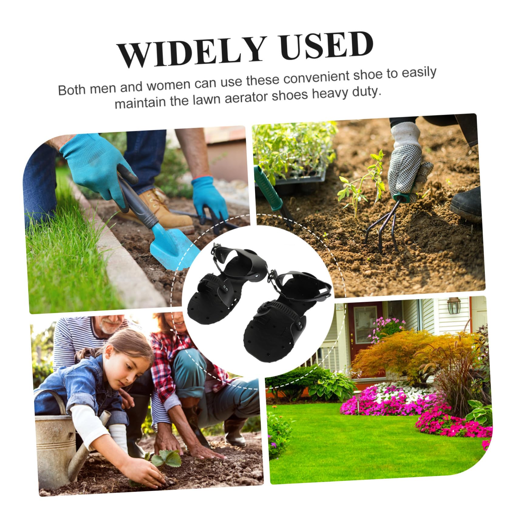 Zapatos Aireadores de Césped Calzado para Jardín Mejora la Salud del Césped Púas de PU Resistentes Negro para Jardinería para Uso en Patio y Jardín
