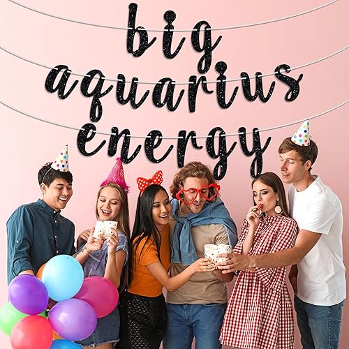 Miniatura 3 de Big Aquarius - Cartel de energía de Acuario, letrero de feliz cumpleaños con temática del zodiaco de 12 constelaciones, suministros de decoración de