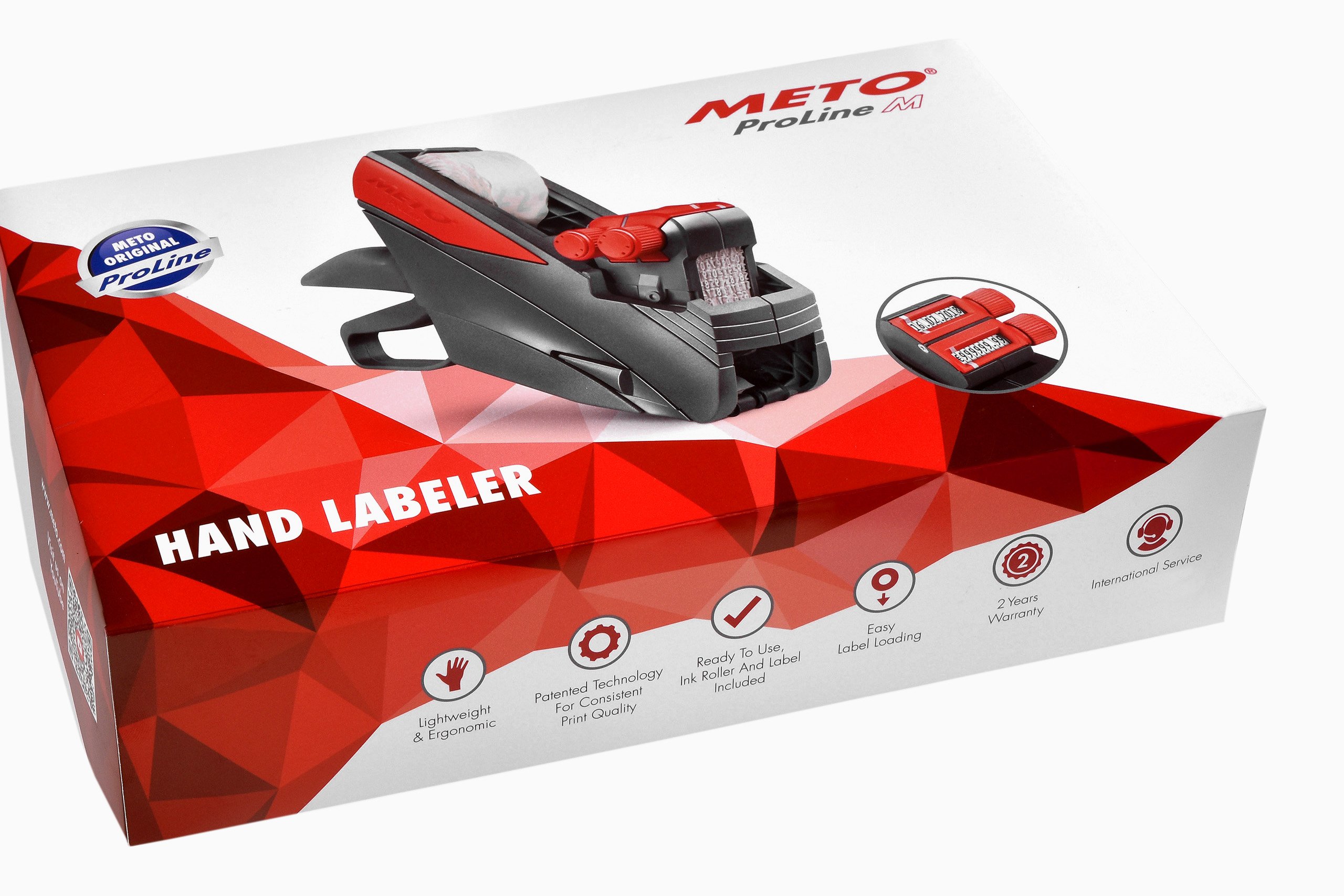 Meto Originale ProLine M, Prezzatrice professional (2 linee di stampa, 20 cifre per etichette da 26 x 16 mm, pronta all’uso) 1 etichettatrice manuale, colore grigio-rosso