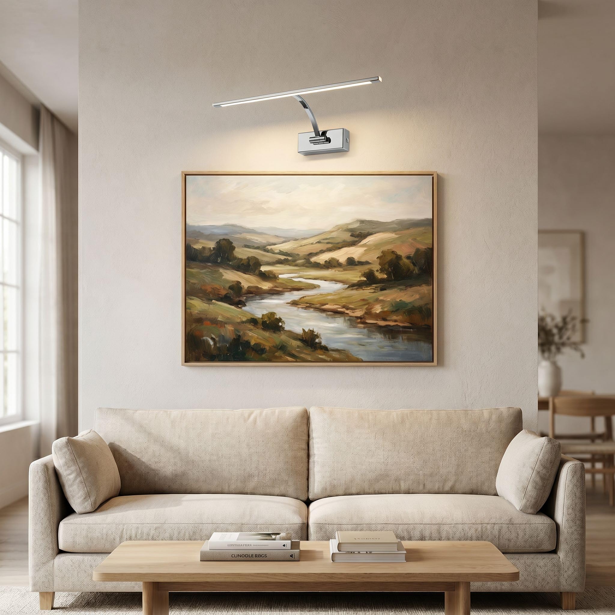 BARCELONA LED Aplique LED para Cuadros 6W Ajustable Cromado | Lámpara de Pared Interior con Brazo Orientable | Luz Cálida 2700K | Iluminacuadros LED CRI>80 para Fotos, Arte, Espejos, Salón y Galerías