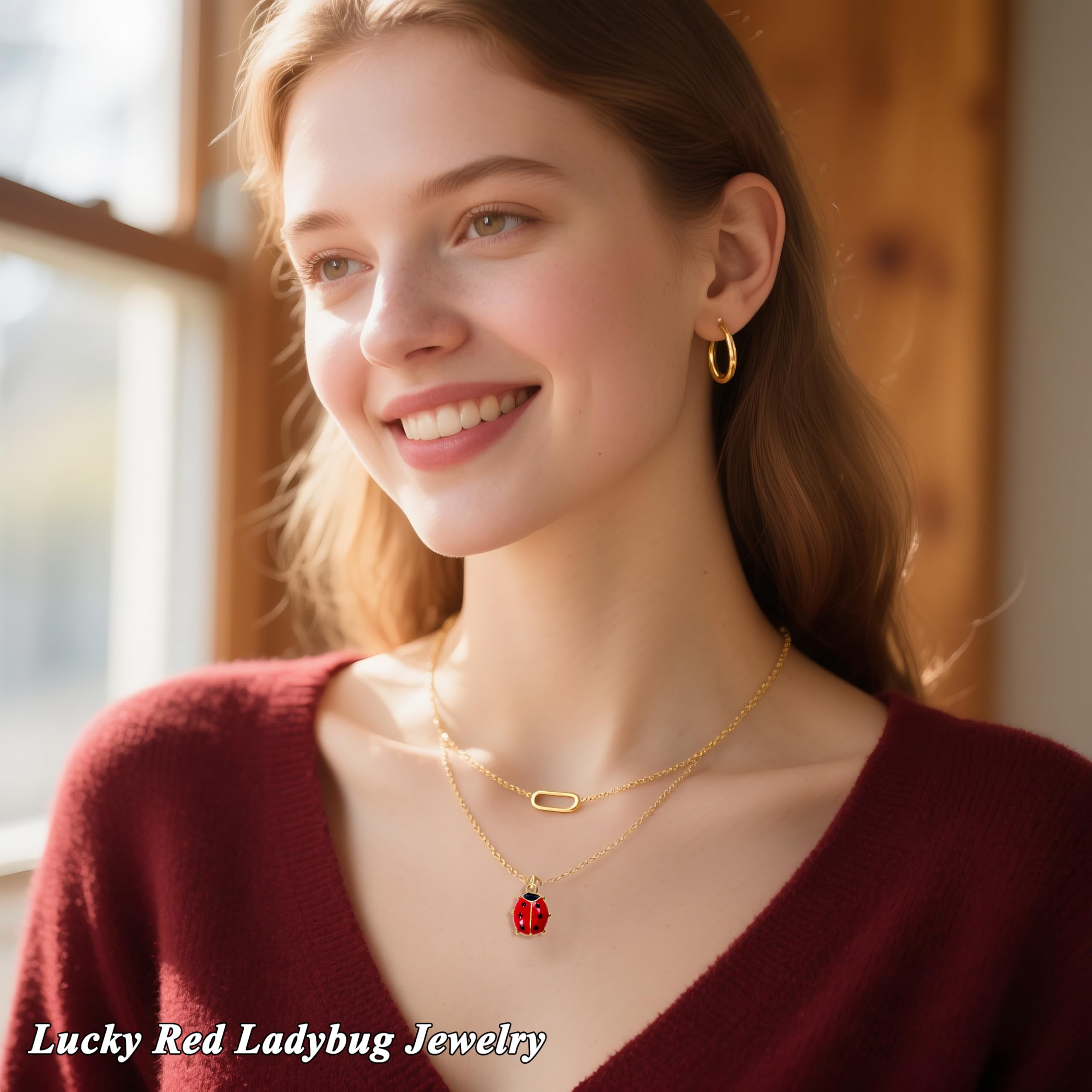 Ladybug Necklace for Women Girls Ladybug Charm Jewelry Ladybug Lover Gifts Ladybug Good Luck Gifts for Mom Daughter Granddaughter Niece Best Friends
