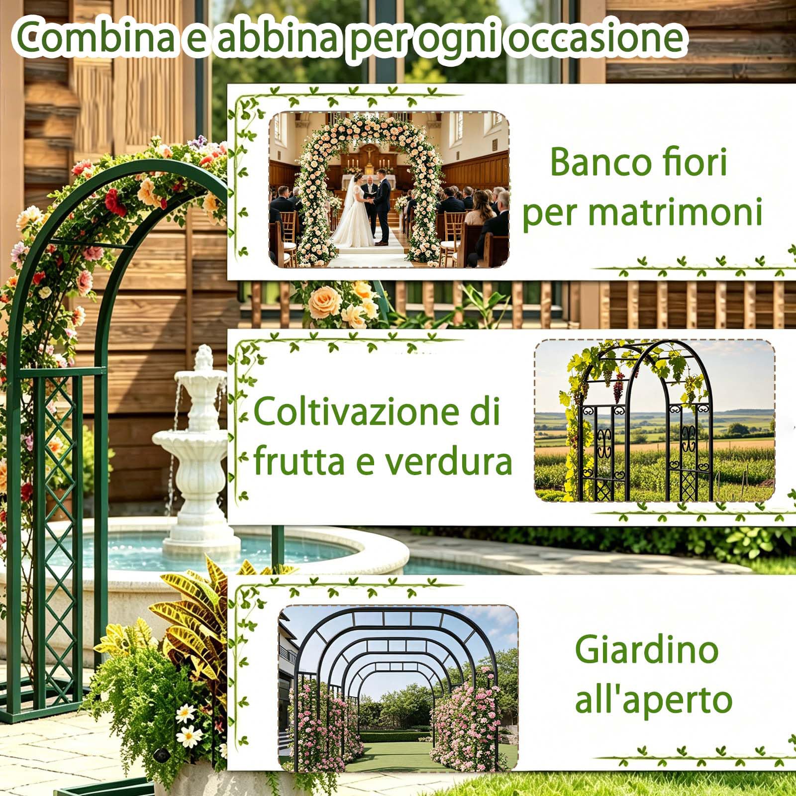 Arco Da Giardino In Metallo, Arco Per Rose, Rampicanti,Sostegno Per Piante Rampicanti,Archetto Per Matrimoni E Feste,Resistente Agli Agenti Atmosferici, In Acciaio Verniciato A Polvere