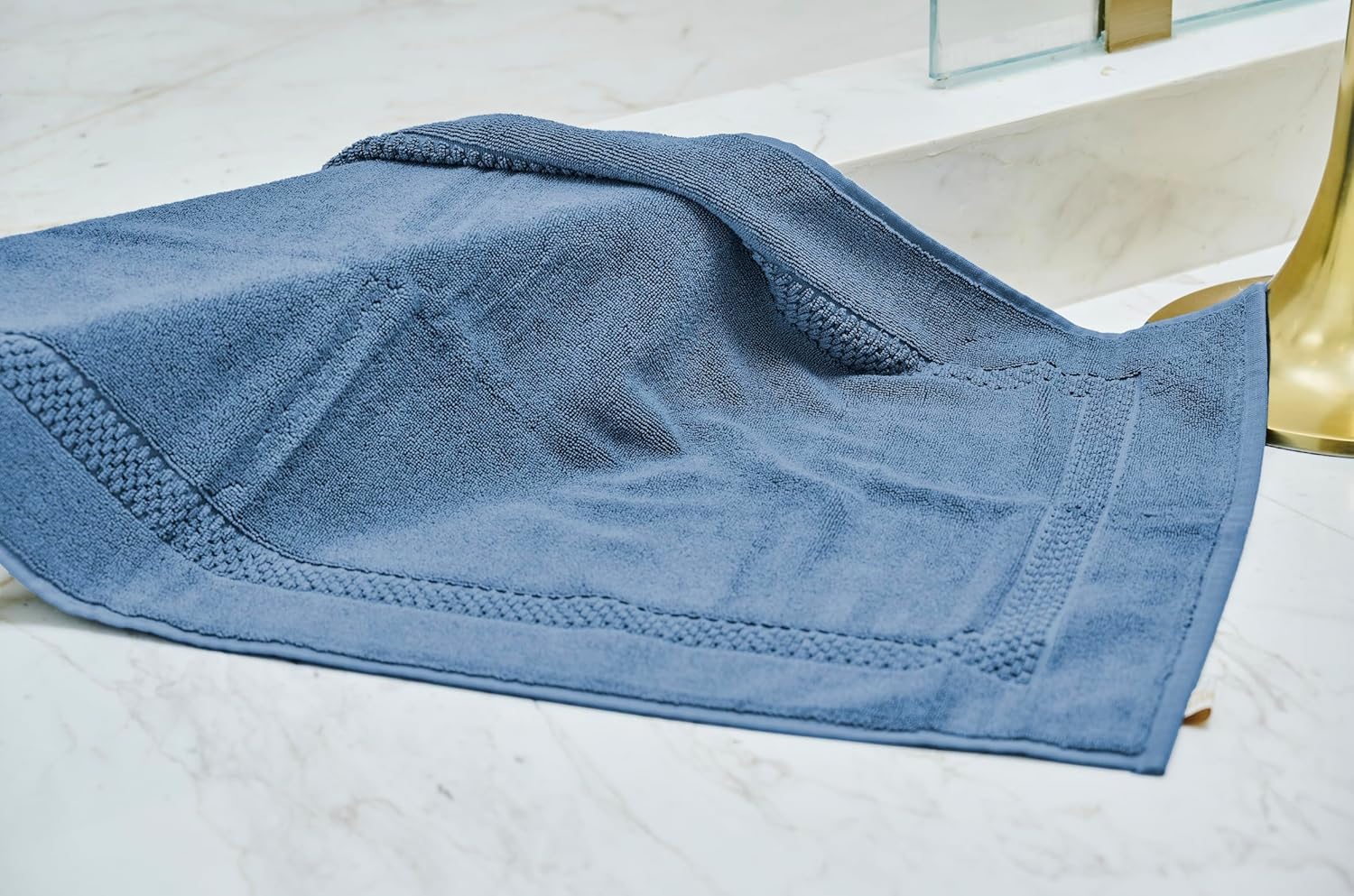 Iconic Bath Mat, 100% Organic Turkish Cotton Bath Rug - Quick-Dry, Extra Soft & Highly Absorbent | Best Luxury Spa & Hotel Bath Mat(Blue)