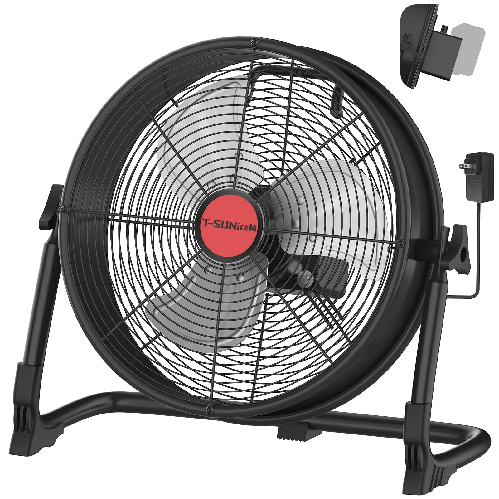 Photo 1 of 12" Battery Operated Floor Fan Compatible with Milwaukee M18 18V Battery, Portable Fan with AC Adapter and USB Output, Metal Industrial High Velocity, Stepless Speed Cordless Fan for Jobsite Garage